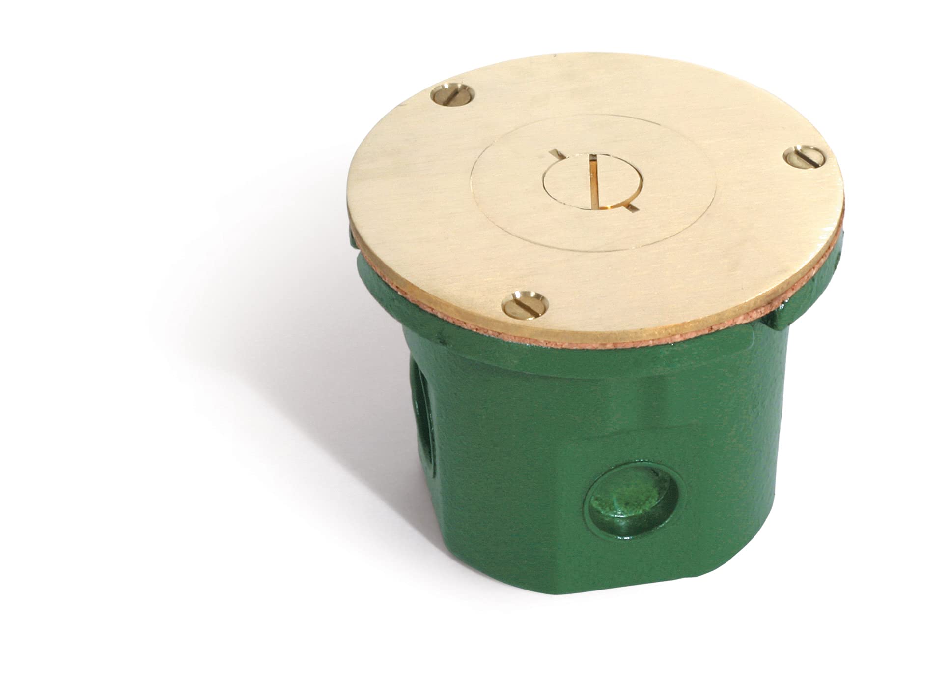 Lew Electric Flush Mounted Round Floor Box - Single Screw Plug & Phone Jack in Brass | Durable Floor Outlet for Home Office & Commercial Spaces