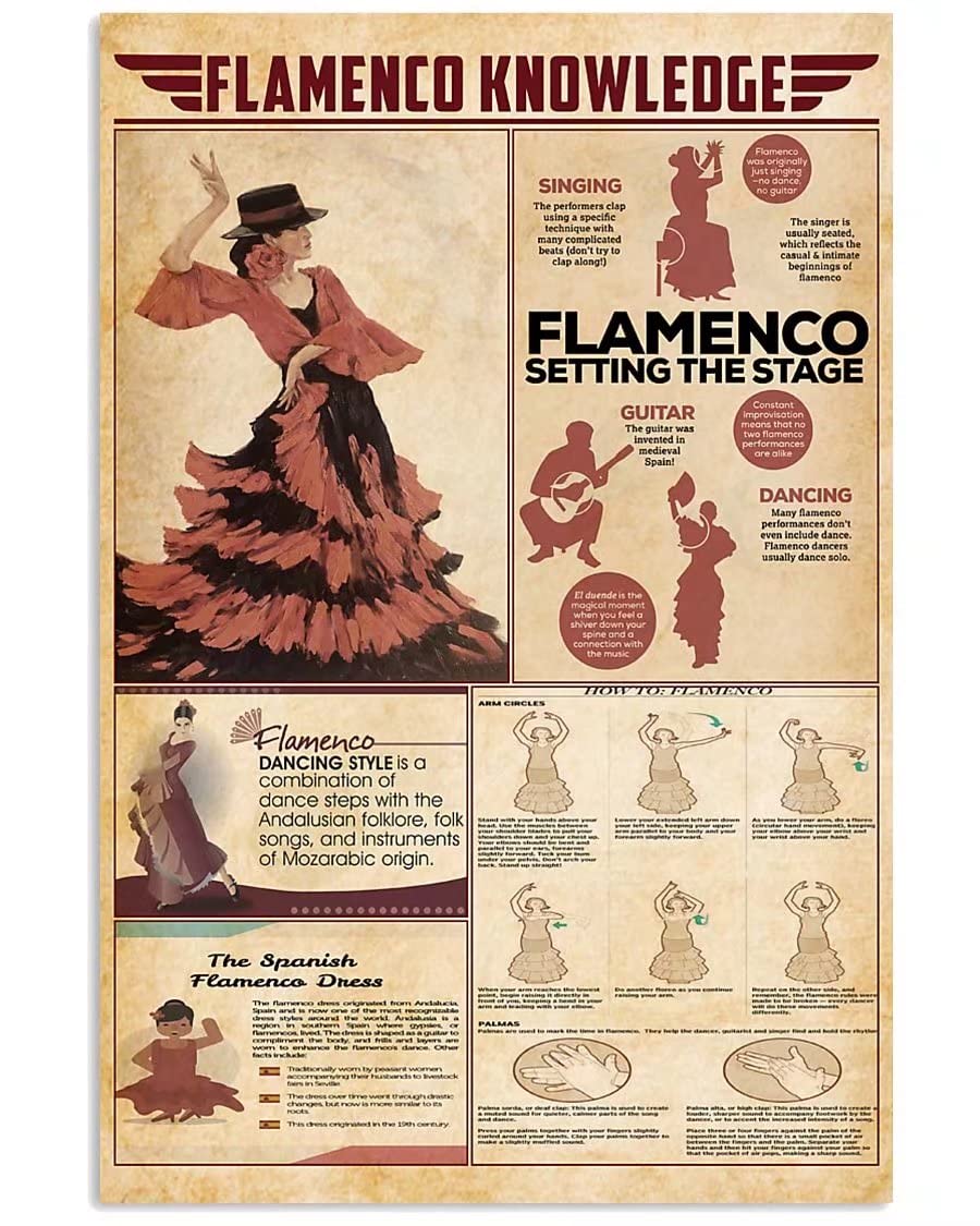 Flamenco Dance Knowledge Poster - Spanish Dance Guide Metal Sign Wall Art for Home, Bedroom & Club Decor (8x12 Inches) - Perfect for Dance Studios, Theaters & Spanish-Themed Parties