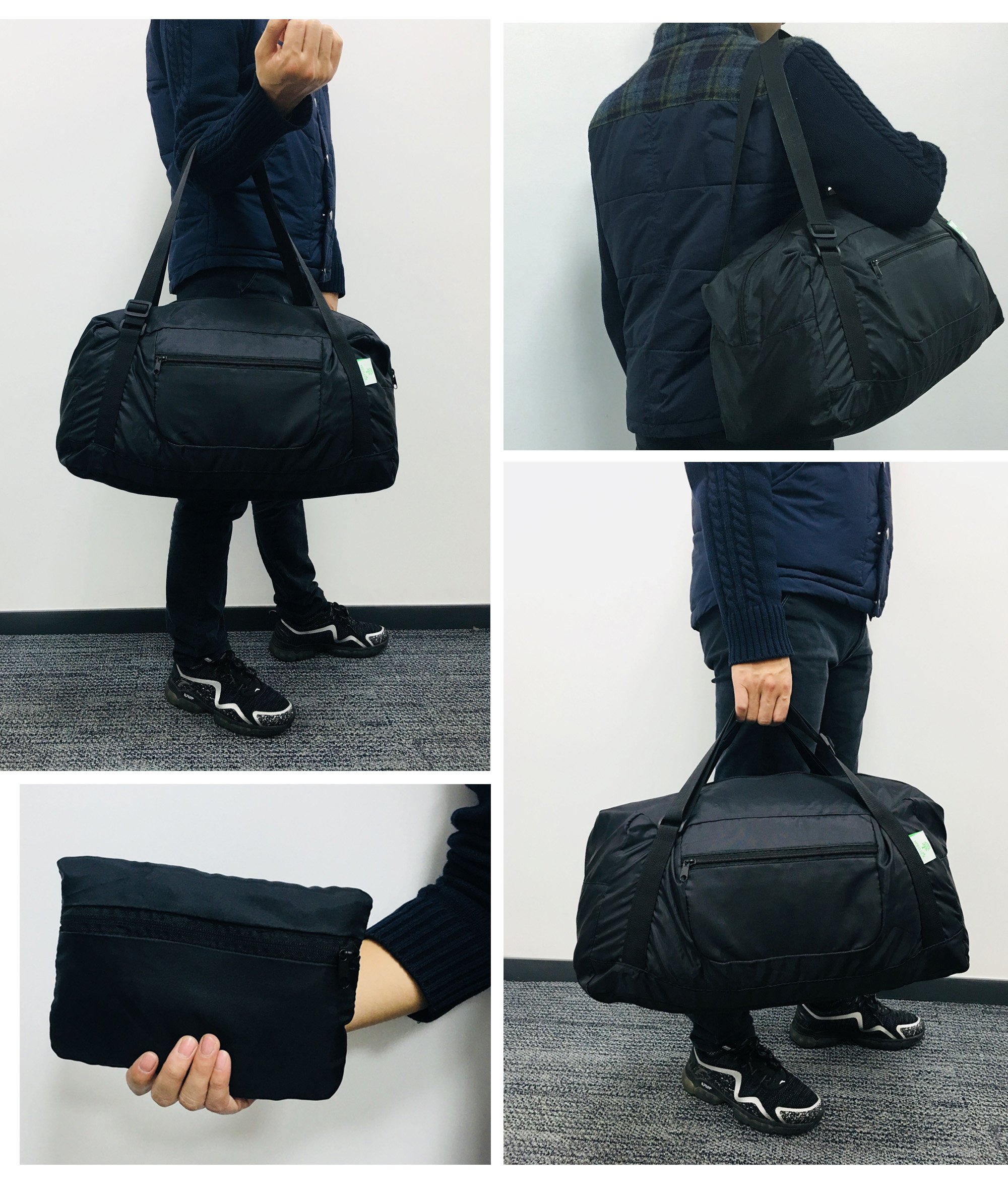 HOLYLUCK Foldable Travel Duffel Bag for Women & Men - Lightweight Gym Bag with Carry Strap - Perfect for Workouts, Travel & Sports (Black, One Size)