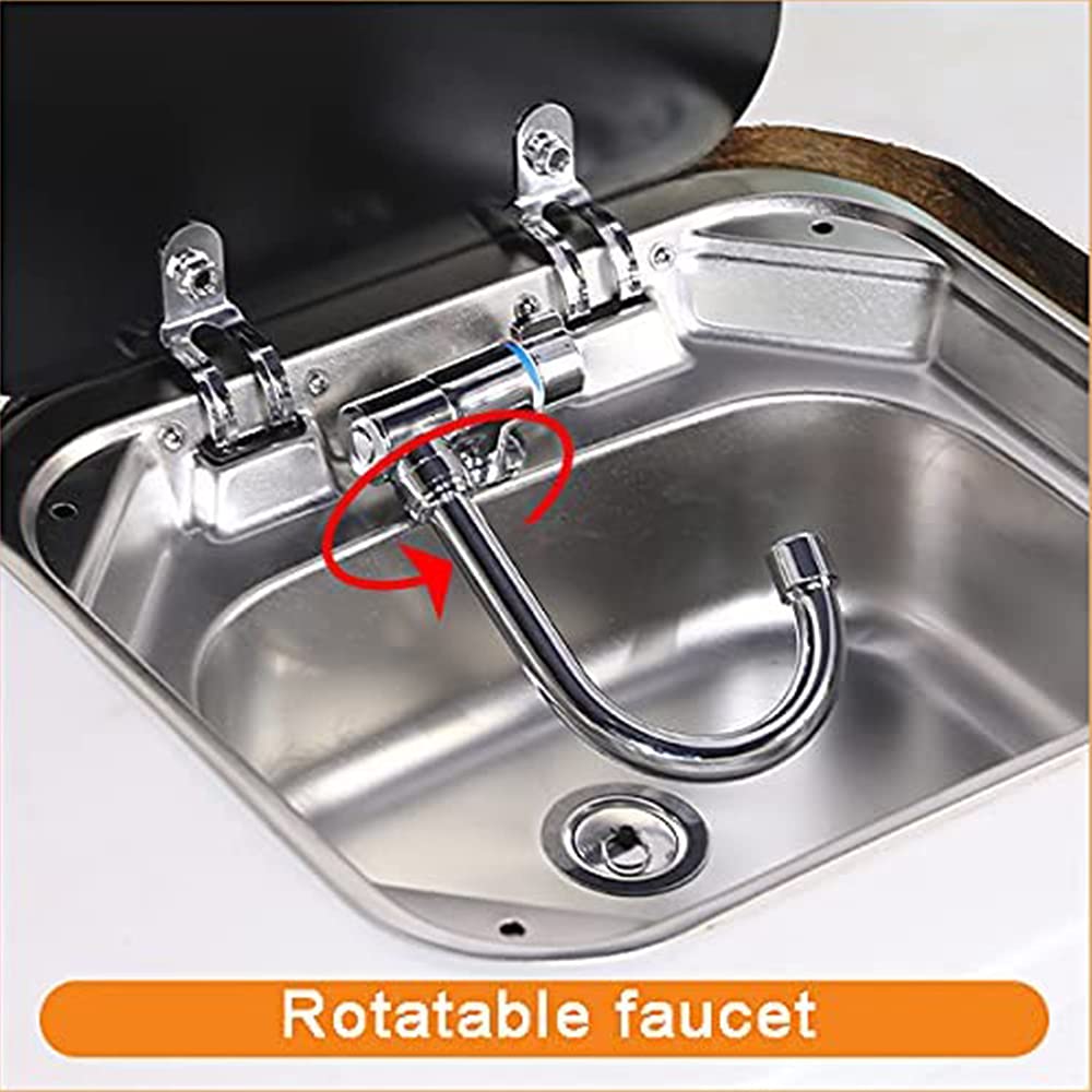 **Stainless Steel Outdoor Sink with Lid & Hot/Cold Faucet – RV, Camper, Boat, Bar Hand Wash Basin – Complete Set with Spout & Strainer – Perfect for Camping, Travel & Outdoor Kitchens**