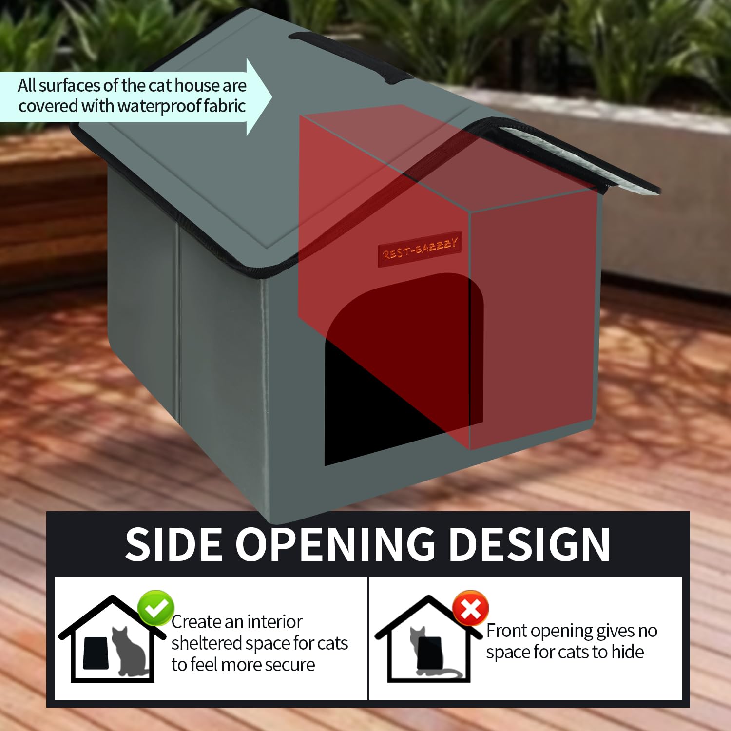 **Weatherproof Insulated Outdoor Cat House - Self-Warming Winter Shelter for Feral Cats with Mat & Clip, Easy Assembly (Grey, Waterproof, Size S) - Perfect for Backyards, Porches & Cold Weather Protection**