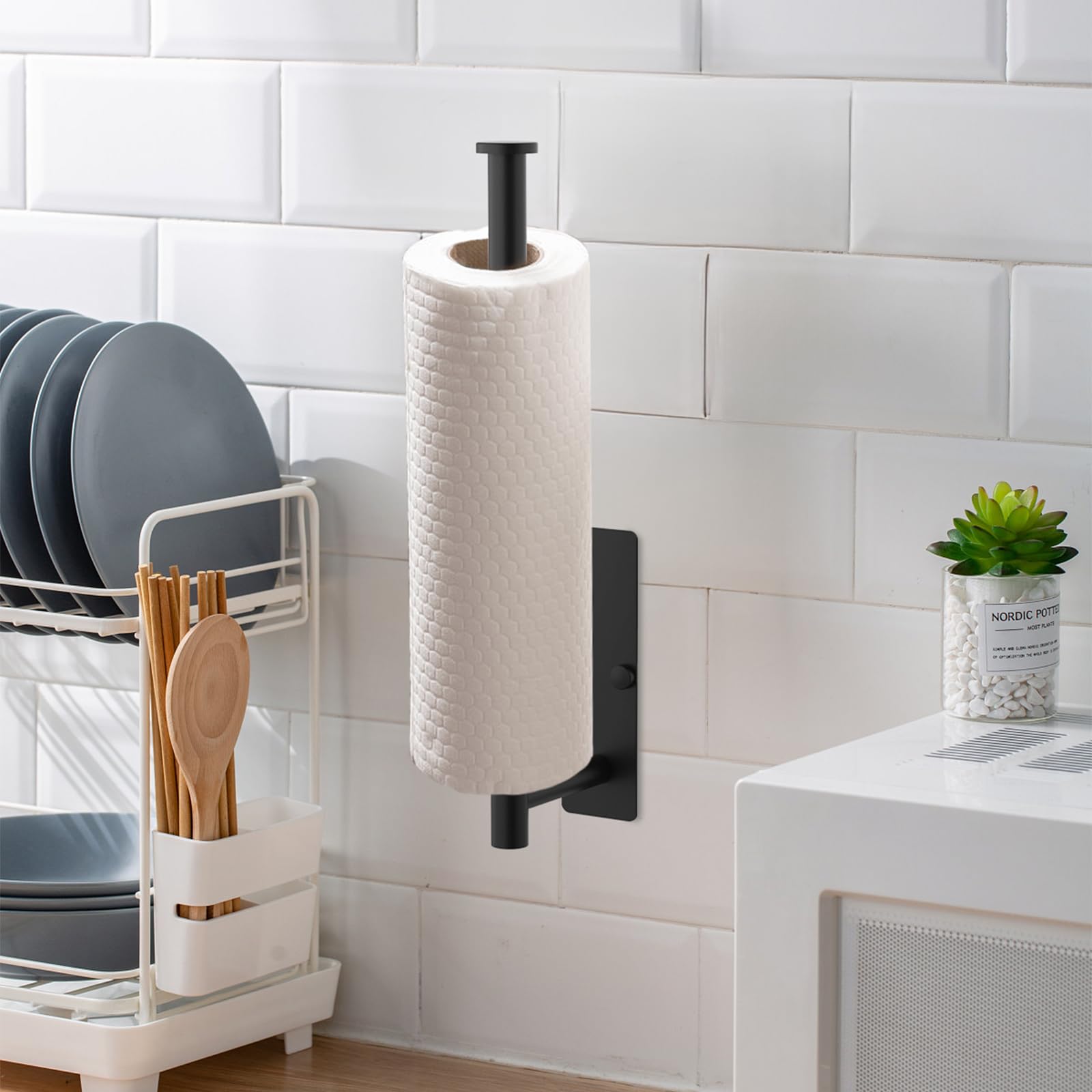 Ibergrif M34055B Black Under Cabinet Paper Towel Holder - Self Adhesive Kitchen Roll Rack for Wall Mounting - Perfect for Kitchen, Bathroom & Office Organization
