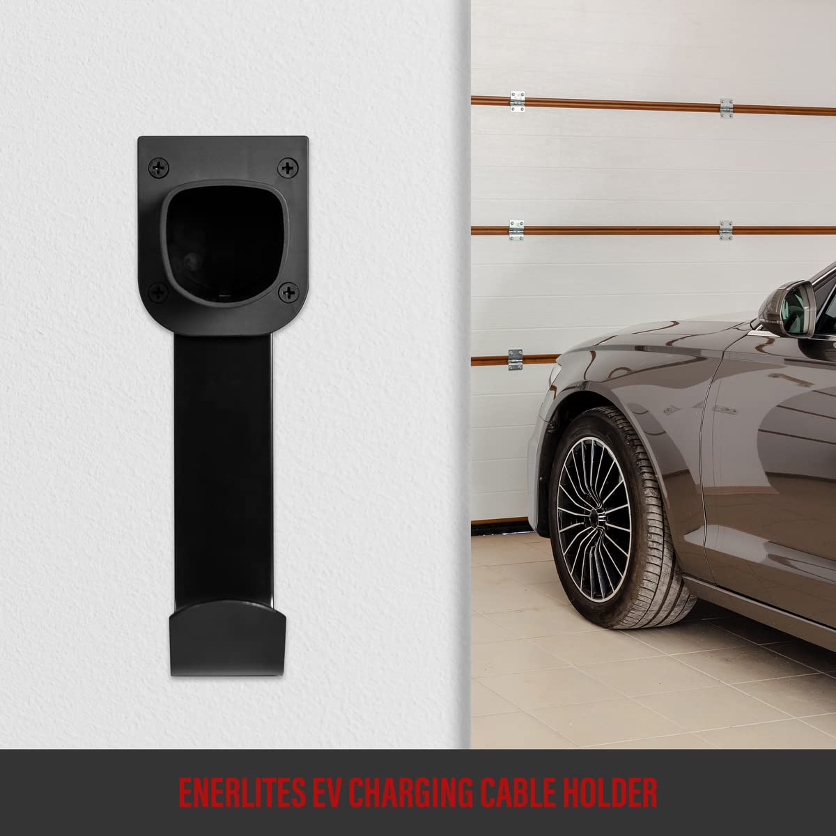 ENERLITES Tesla Charger Holder Wall Mount - Heavy Duty Steel Hook for All Tesla Models (Model 3/Y/S/X) - EV Charging Cable Organizer - Indoor/Outdoor Use - Perfect for Home Garage & Public Charging Stations - Model 25354