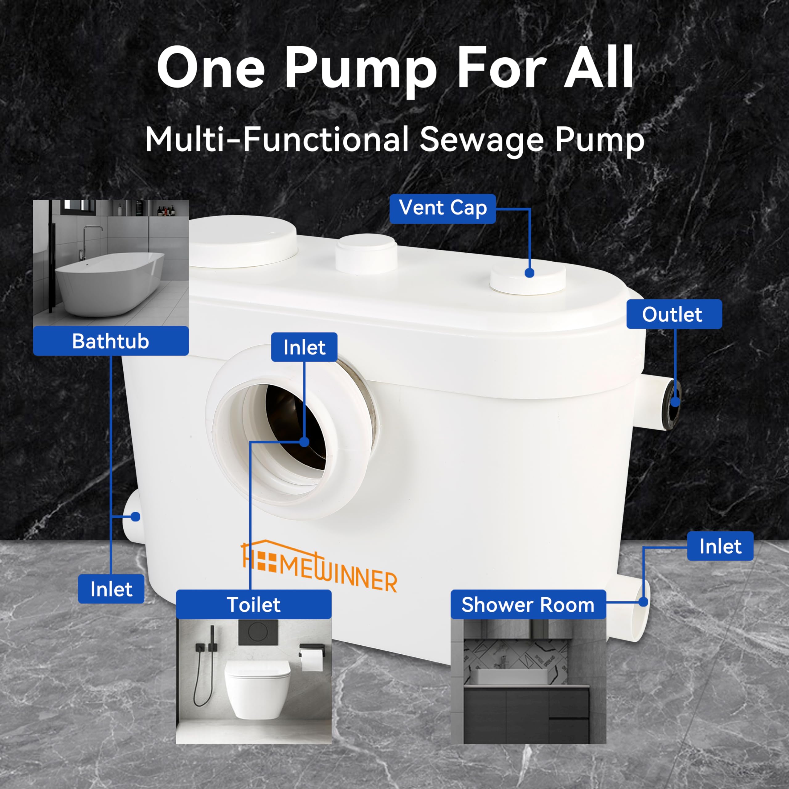 600W Macerator Pump System - Upflush Toilet Sewage Grinder for Basement, RV & Marine Use | Handles Waste from Bathroom, Shower, Laundry Sink (Up to 30ft) | Ideal for Off-Grid Homes, Tiny Houses & Boats