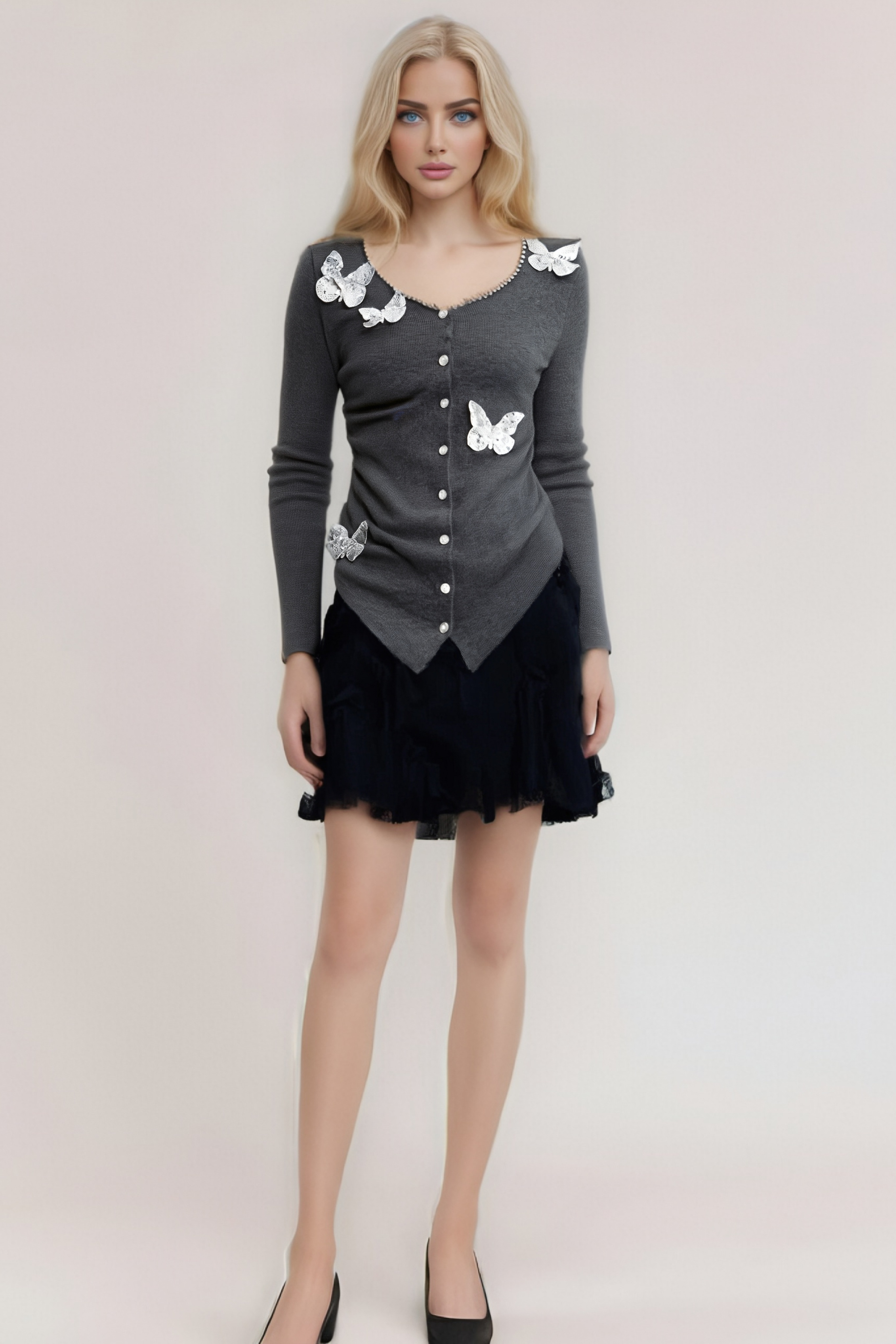 Elegant Grey Sequin Butterfly Cardigan for Women - Perfect for Parties, Weddings & Evening Events