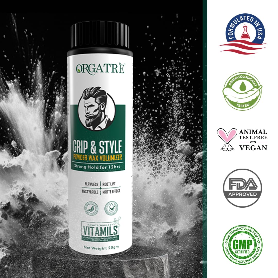 ORGATRE Hair Volumizing Powder Wax - Strong Hold 12H, Matte Finish for Men - 20g | Styling & Grooming