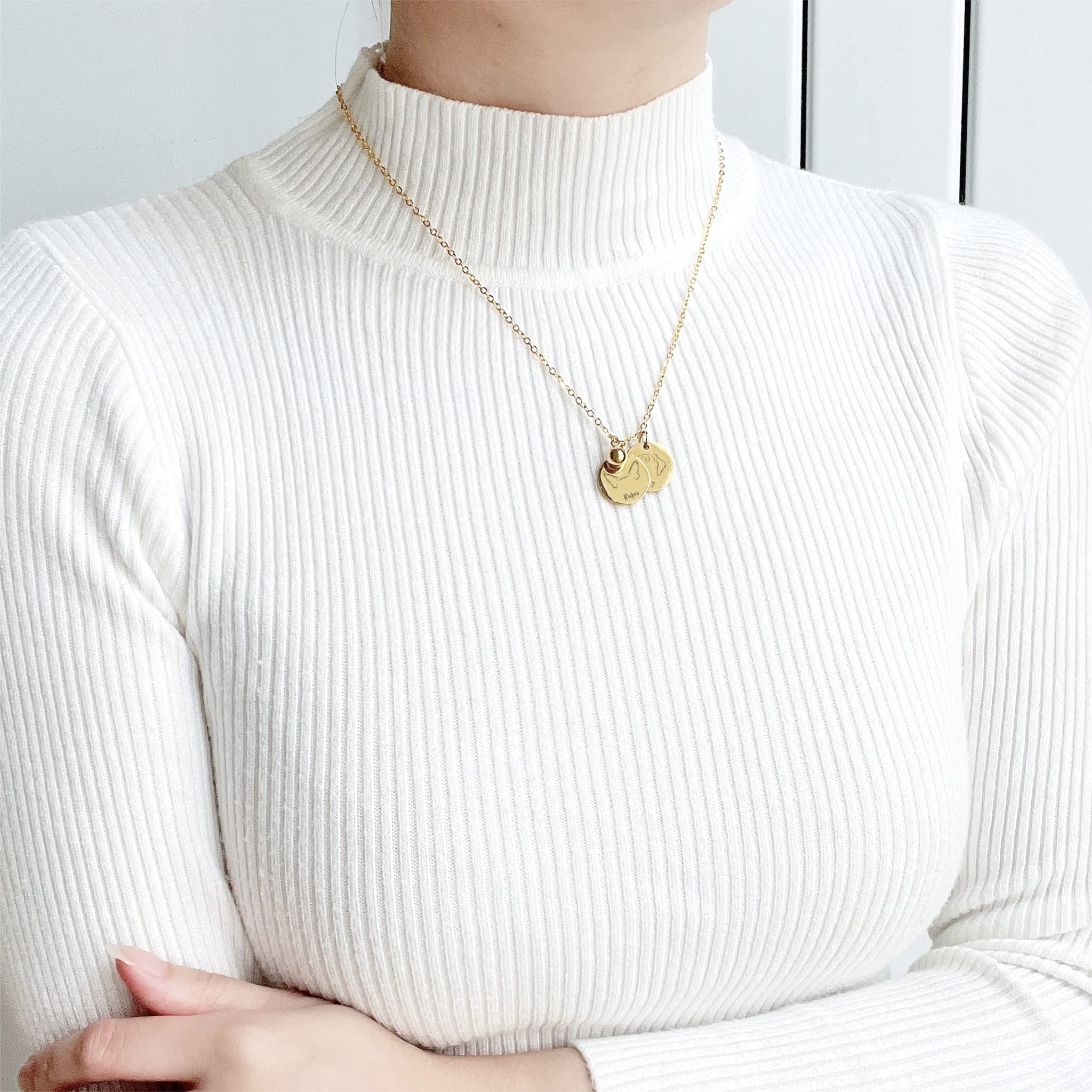 Personalized Dog Breed Necklace - Custom Engraved Dog Ears Pendant with Decorative Ball Charm - Unique Dog Owner Jewelry Gift for Women - Perfect for Pet Lovers, Birthday Presents & Anniversary Gifts