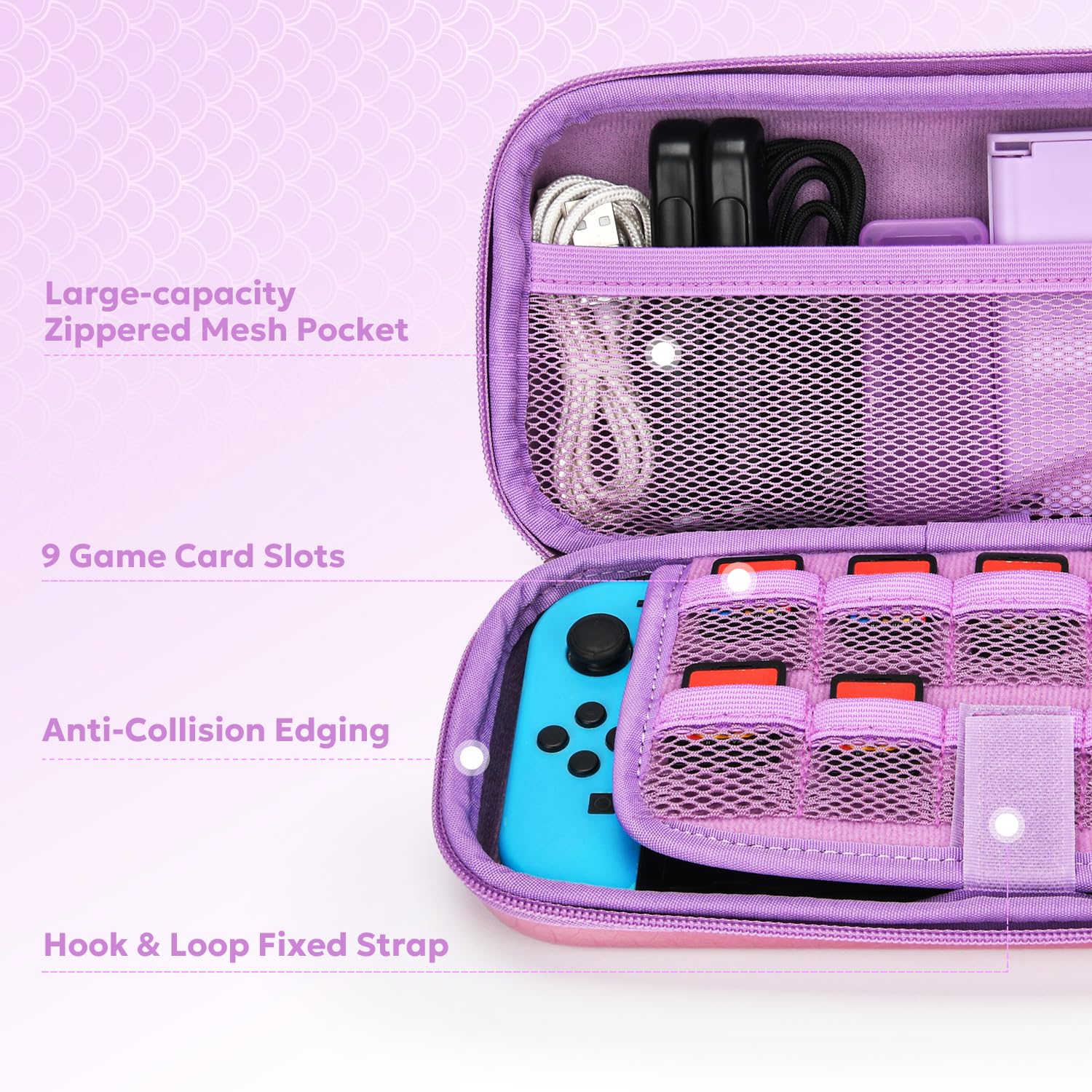 InnoAura 17-in-1 Nintendo Switch Accessories Bundle - Switch Carrying Case, Game Case, Protective Cover, Screen Protector & Thumb Grips (Mermaid Pink) | Perfect for Travel, Gaming On-The-Go & Switch Protection