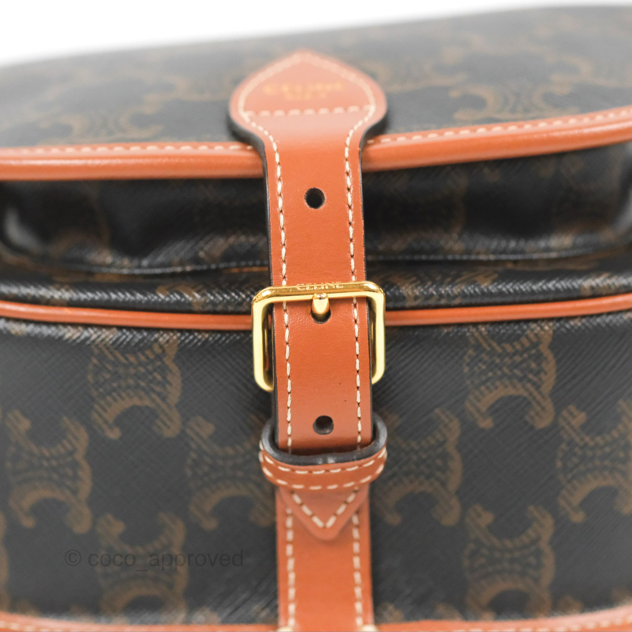 Celine Medium Triomphe Canvas Folco Bag in Tan - Luxury Crossbody Handbag for Women, Perfect for Work, Travel & Everyday Use
