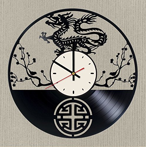 Japanese Dragons Vinyl Wall Clock - Unique Chinese Decor for Living Room, Bedroom & Office - Perfect Home Decor Gift for Housewarming, Birthday & Holidays
