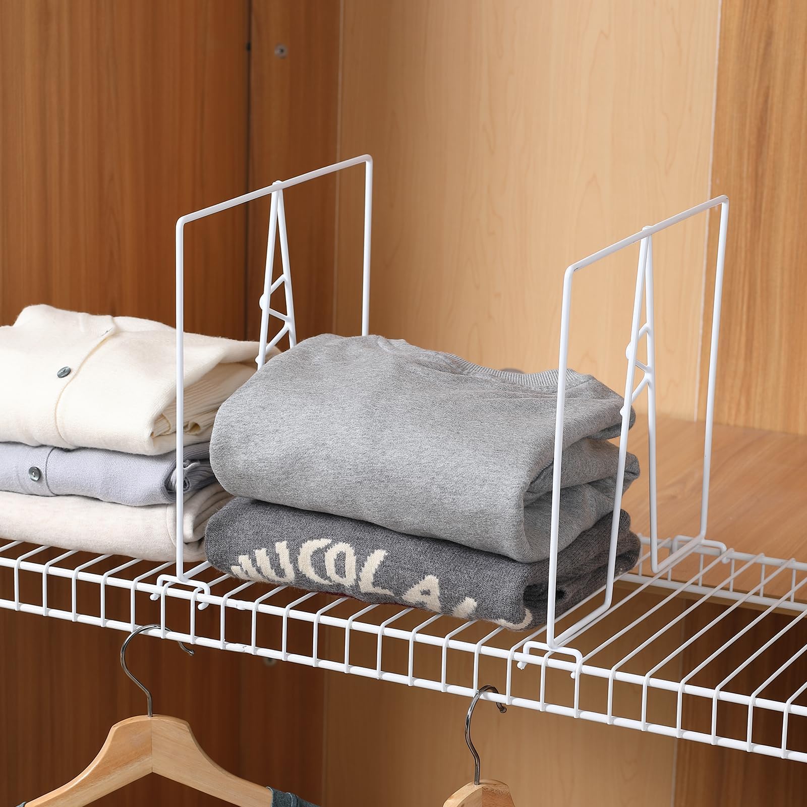 10-Pack White Wire Shelf Dividers - Closet & Pantry Organizer - No-Tool Installation for 12-Inch Deep Wire Shelves - Durable PE Coated Steel - Perfect for Garage, Kitchen, Laundry Room & Closet Storage Organization