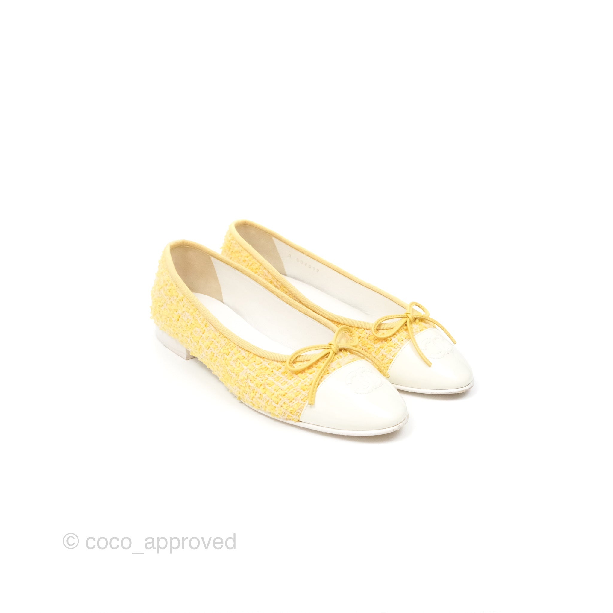Chanel Ballerina Flats in Yellow Tweed with White Accents - Women's Size 37 (US 7) | Classic Comfortable Ballet Shoes for Work, Date Night & Casual Outings