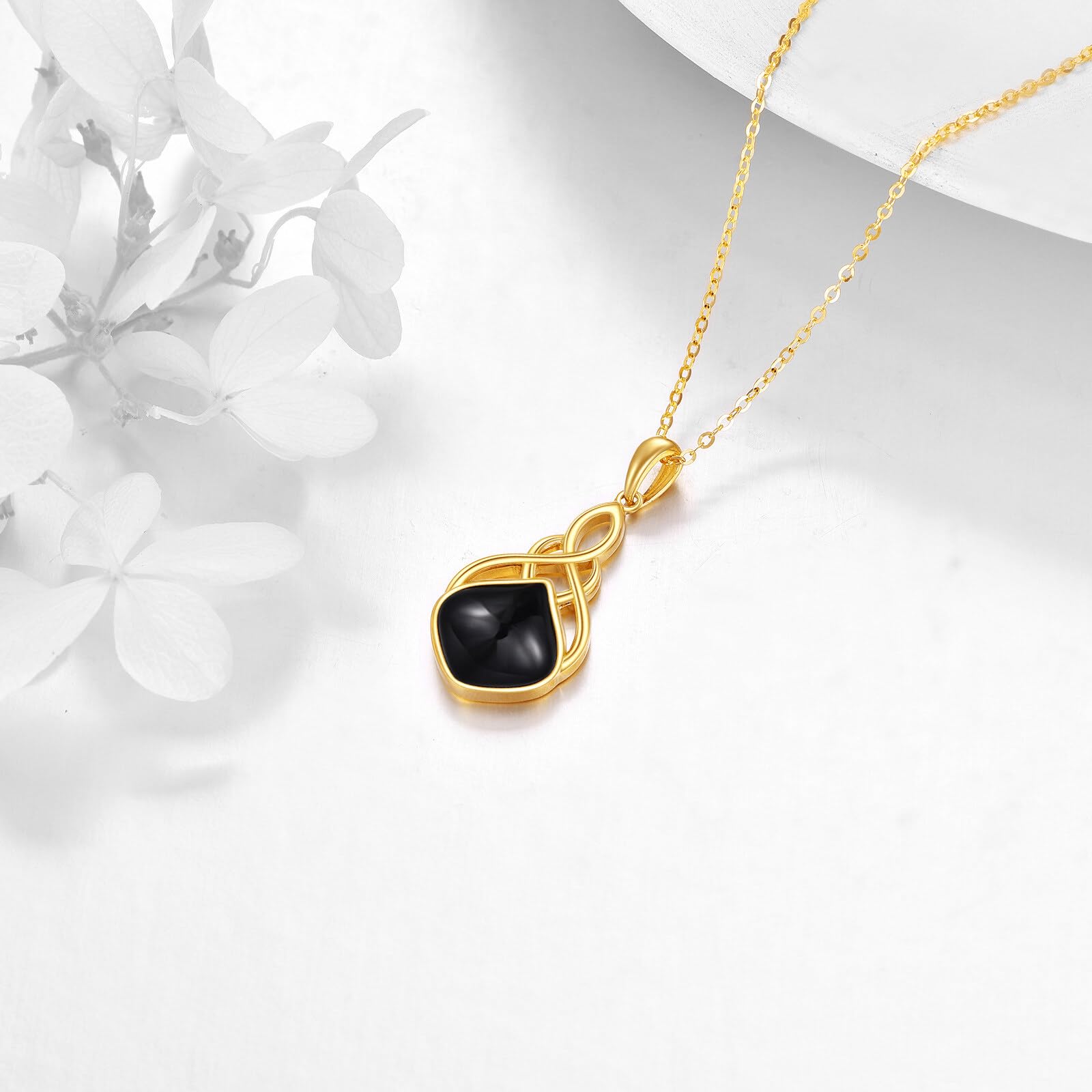 KECHO 14K Gold Celtic Knot Pendant Necklace with Black Onyx Stone - Irish Jewelry for Women, Elegant Christmas Gift for Her | Perfect for Weddings, Anniversaries & Special Occasions