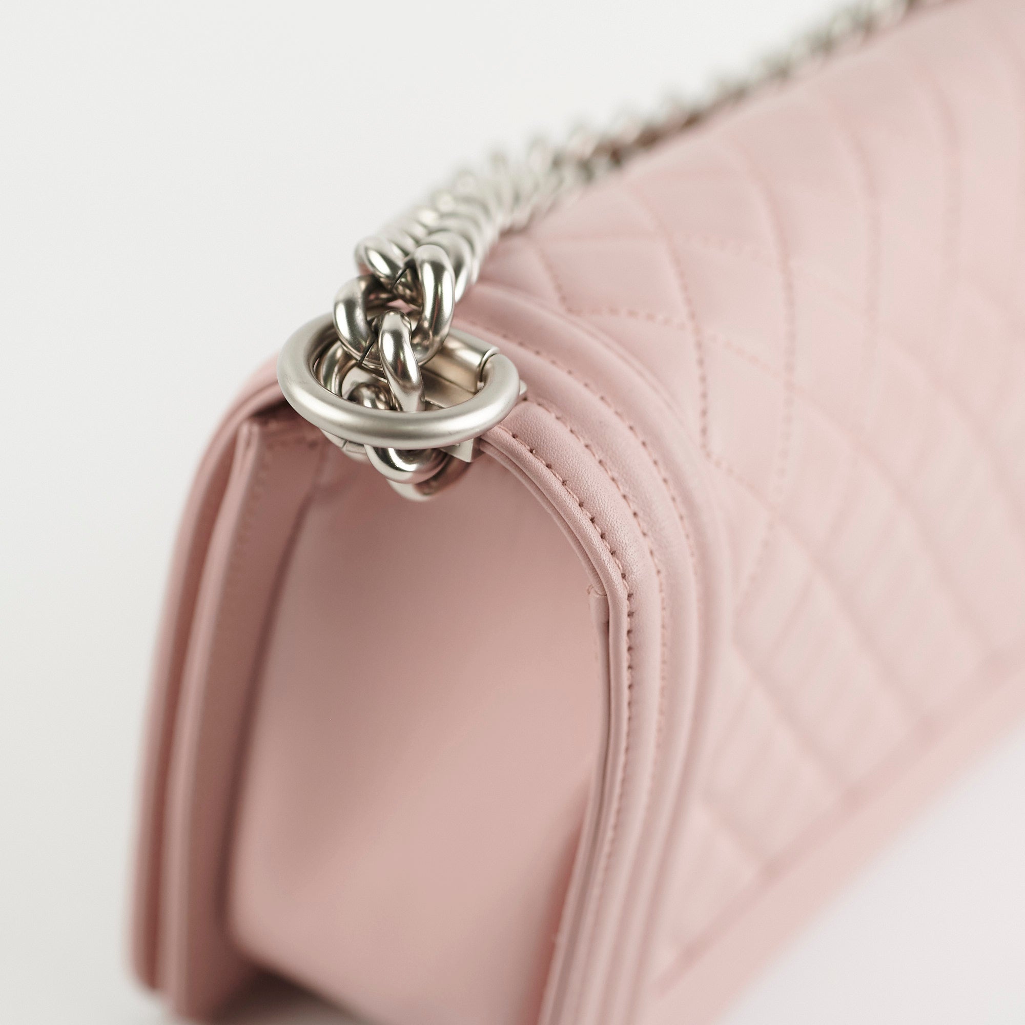 Chanel Old Medium Boy Bag Lambskin Leather Light Pink Crossbody Bag for Women | Luxury Designer Handbag for Parties, Dating & Special Occasions