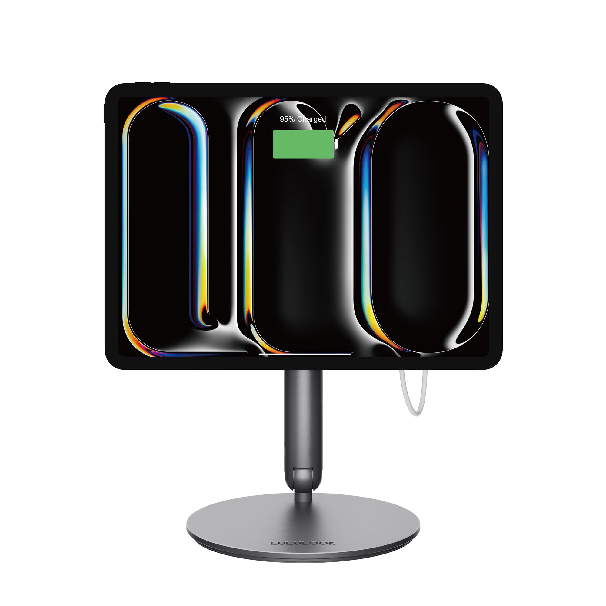 LULULOOK 360° Adjustable Magnetic Wireless Charging Stand for iPad Pro 11-inch M4 (2024) - Aluminum Alloy Foldable Tablet Stand with USB-C Cable - Perfect for Home Office, Bedside & Travel Use