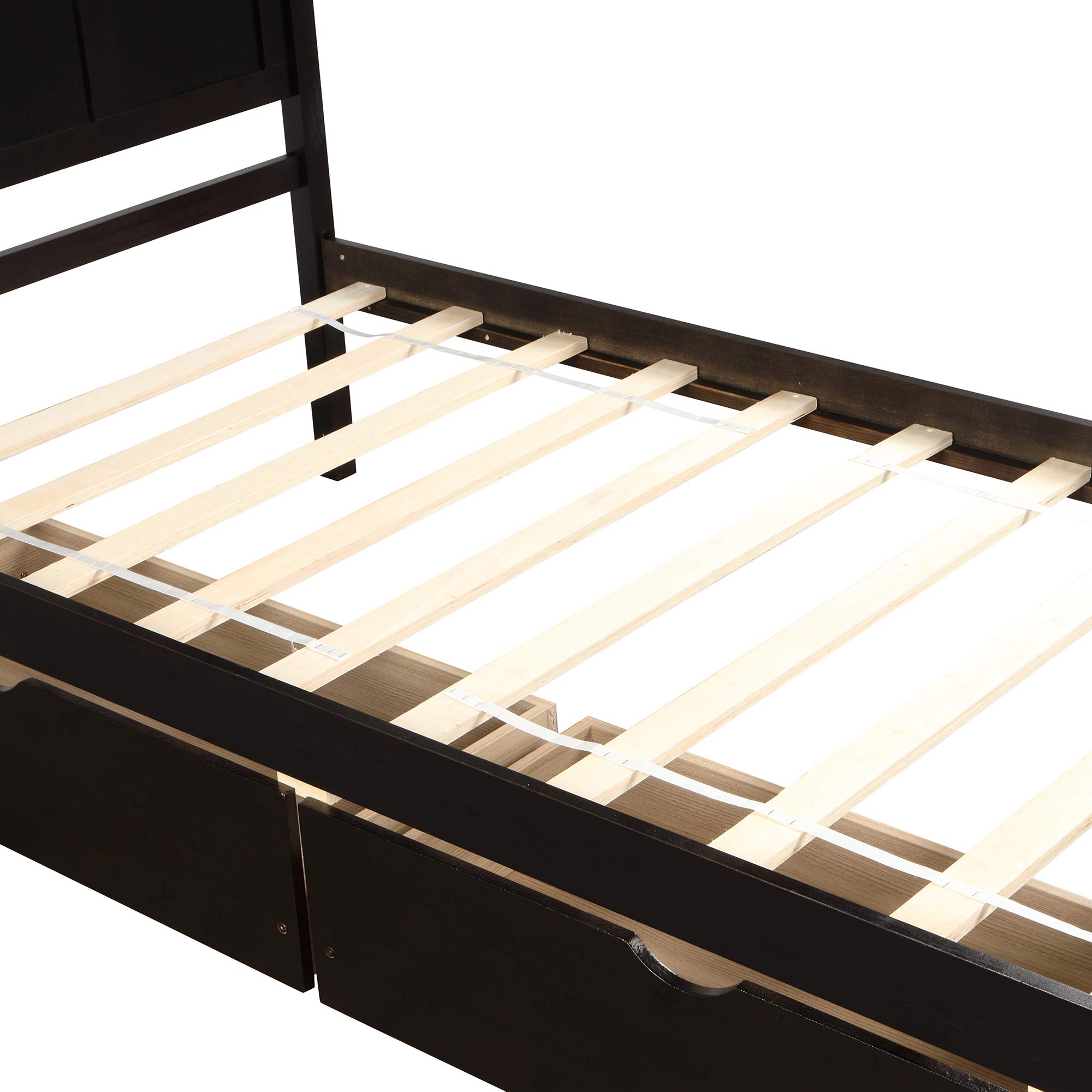 MERITLINE Twin Bed Frame with Headboard & Storage Drawers - Solid Wood Platform Bed for Kids & Teens - Twin Size Bed with Under Bed Storage - Perfect for Small Bedrooms, Dorm Rooms & Guest Rooms (Espresso Finish)