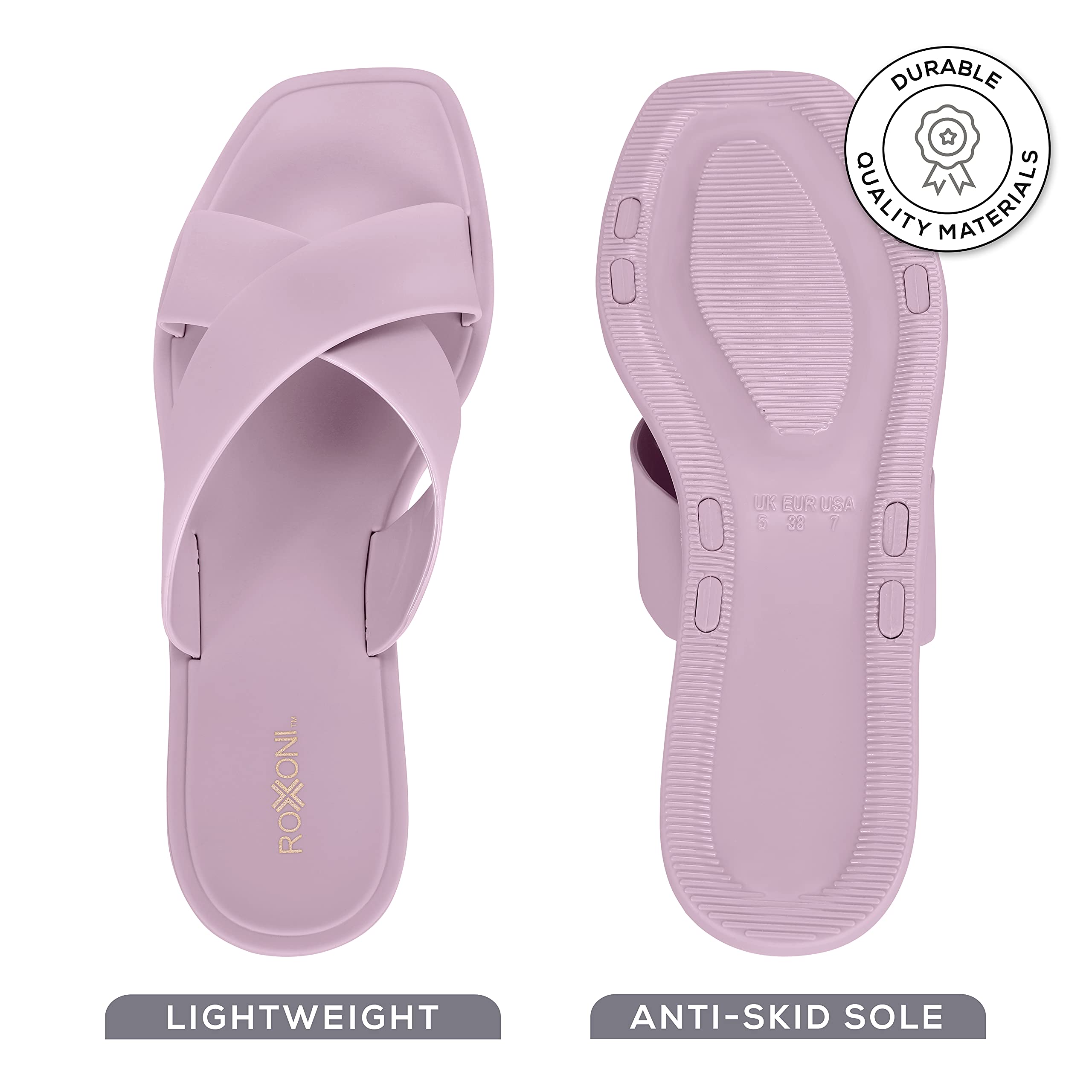 Roxoni Women's Quick-Drying Criss Cross Shower Slippers - Non-Slip Bathroom Pool Sandals for Indoor & Outdoor Use - Perfect for Spa, Beach, and Home Comfort