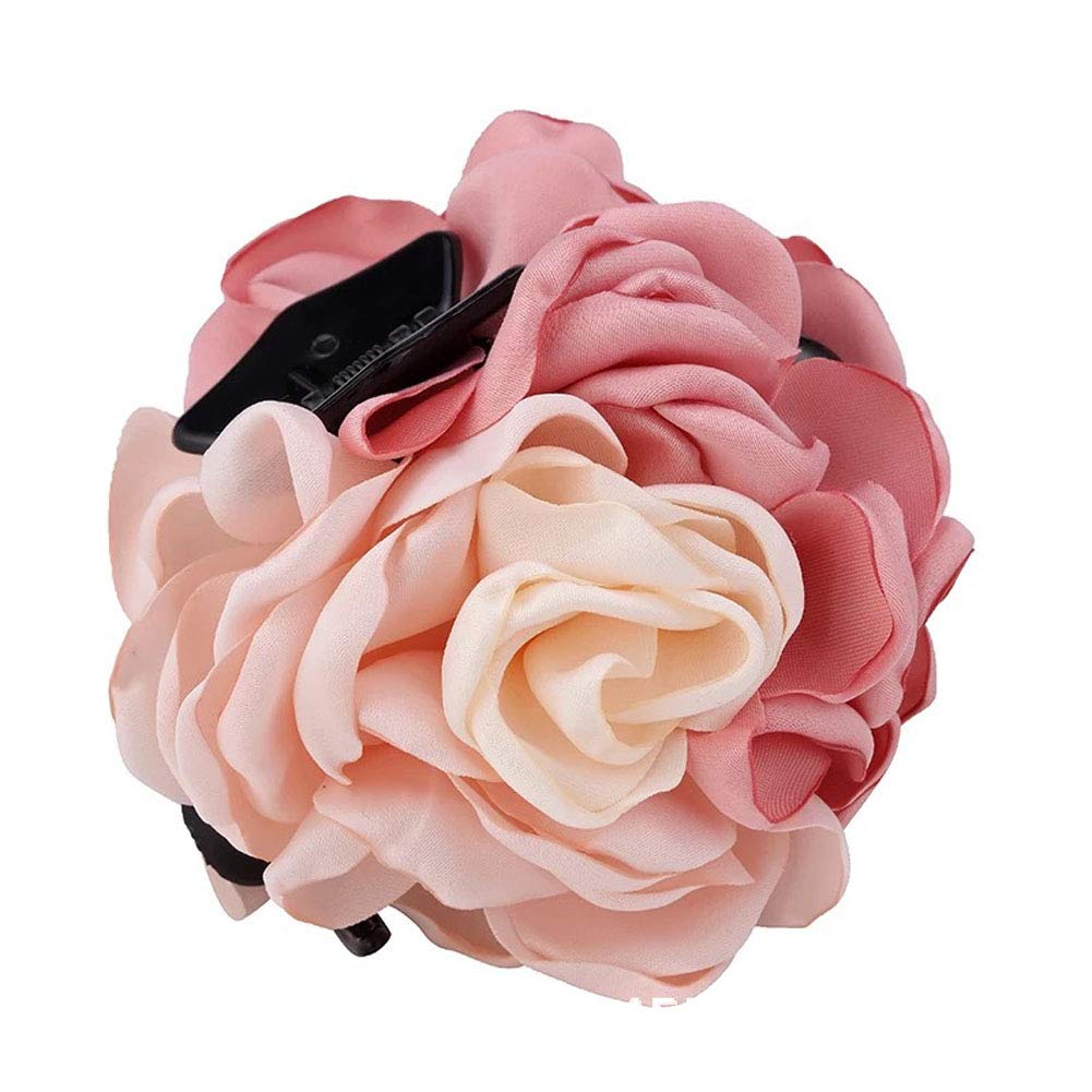 2PCS Large Rose Flower Hair Clips with Bow - Elegant Hair Claws for Women, Hair Accessories Jewelry (Pink & Blue) - Perfect for Weddings, Parties & Daily Styling