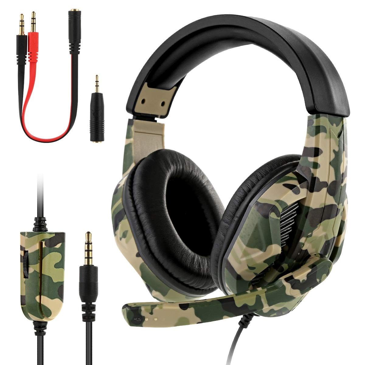Mintata 2019 3.5mm Gaming Headset with Soft Ear Cushions & Super Bass - Noise Cancelling Mic for PS4, Xbox, PC - Includes Xbox Converter Cable (Army Green Camouflage) - Perfect for Online Gaming, Streaming & Voice Chat