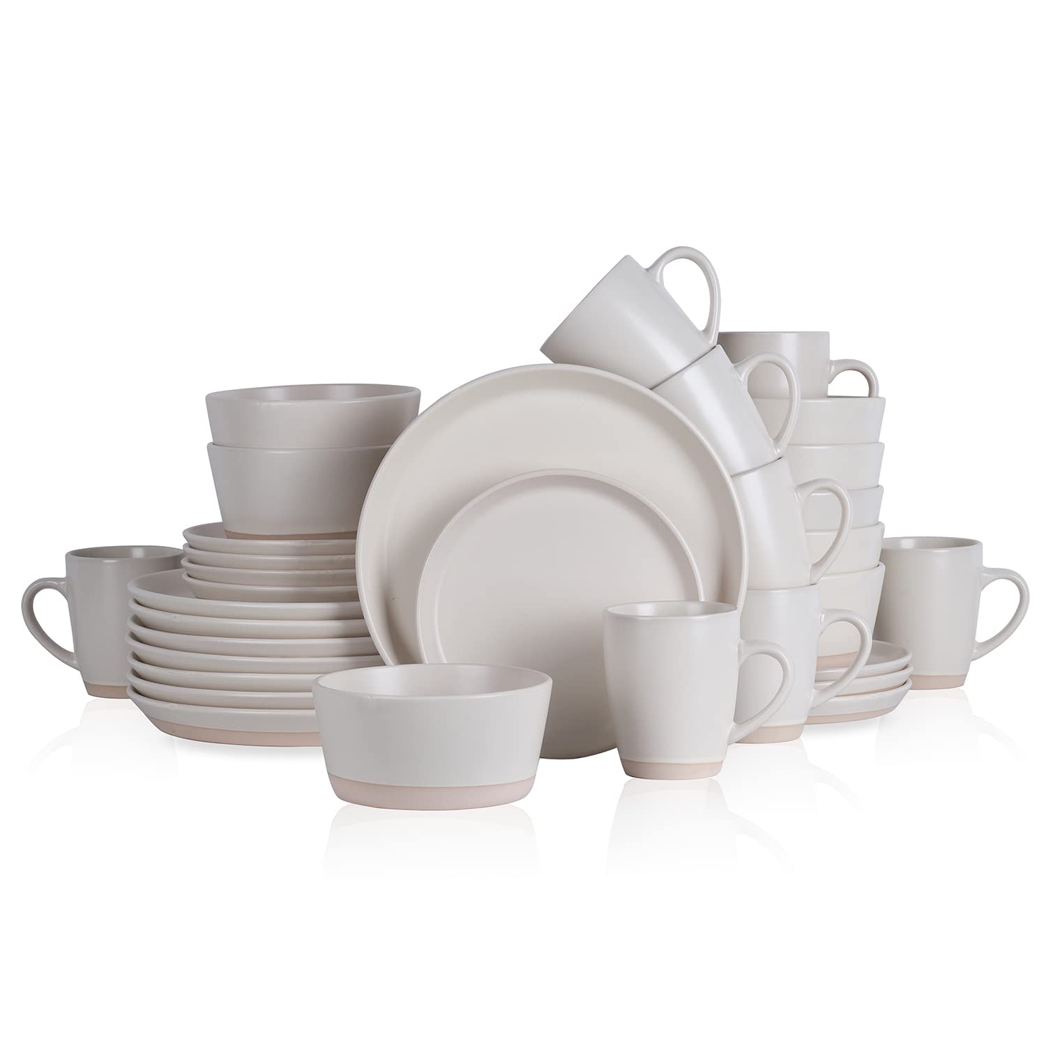 Stone Lain Jules Modern Stoneware 32-Piece Round Dinnerware Set - 8 Plates & Bowls in White for Family Dining, Entertaining & Everyday Use