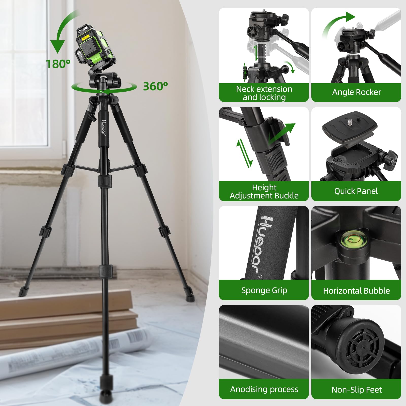 Huepar 360° Self-Leveling Laser Level with Rechargeable Battery & 50