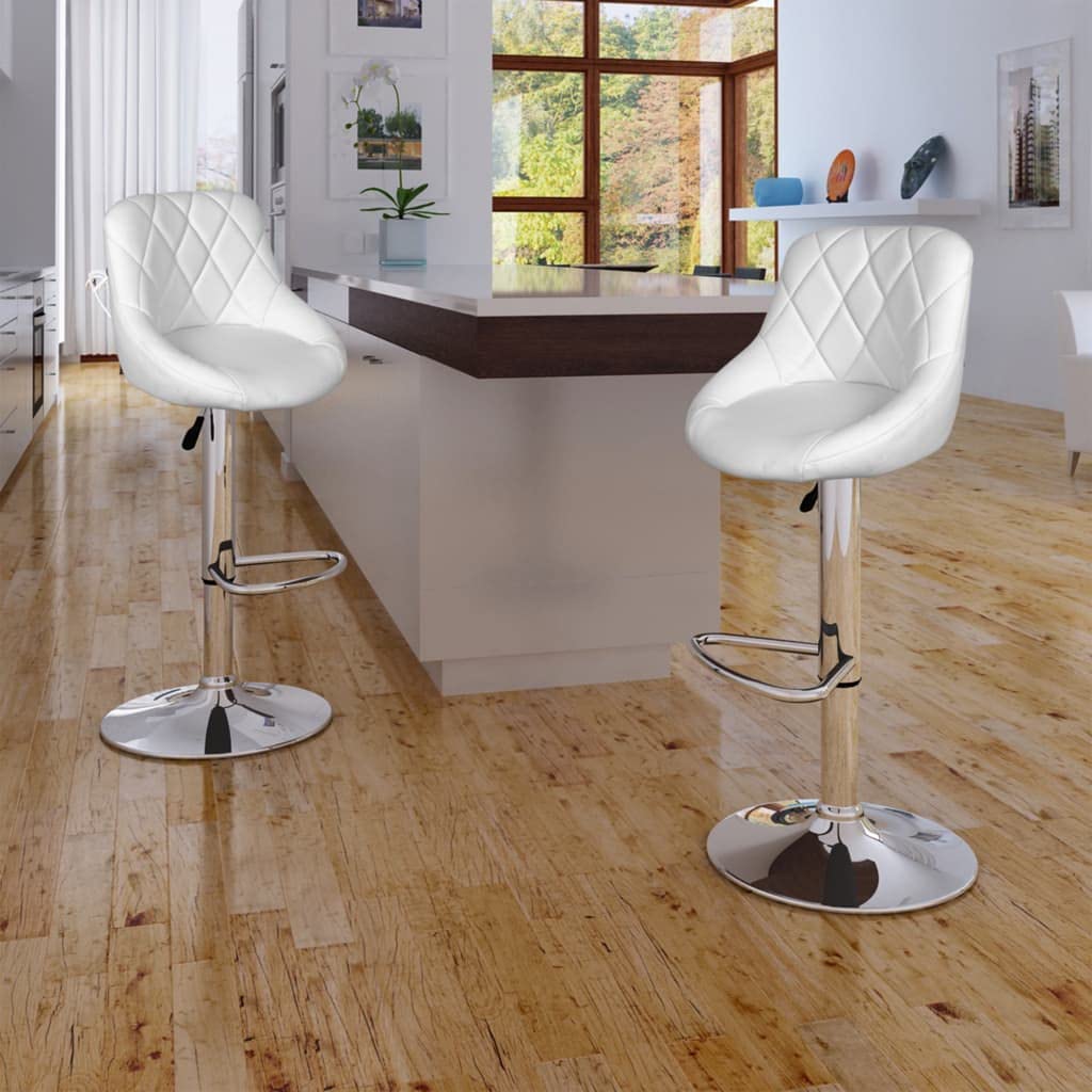 CHARMMA Medorn Adjustable Swivel Bar Stools Set of 2 - White Faux Leather Counter Height Stools for Kitchen Island, Home Bar, Dining Room & Office - Modern Comfort Seating for Entertaining & Relaxation