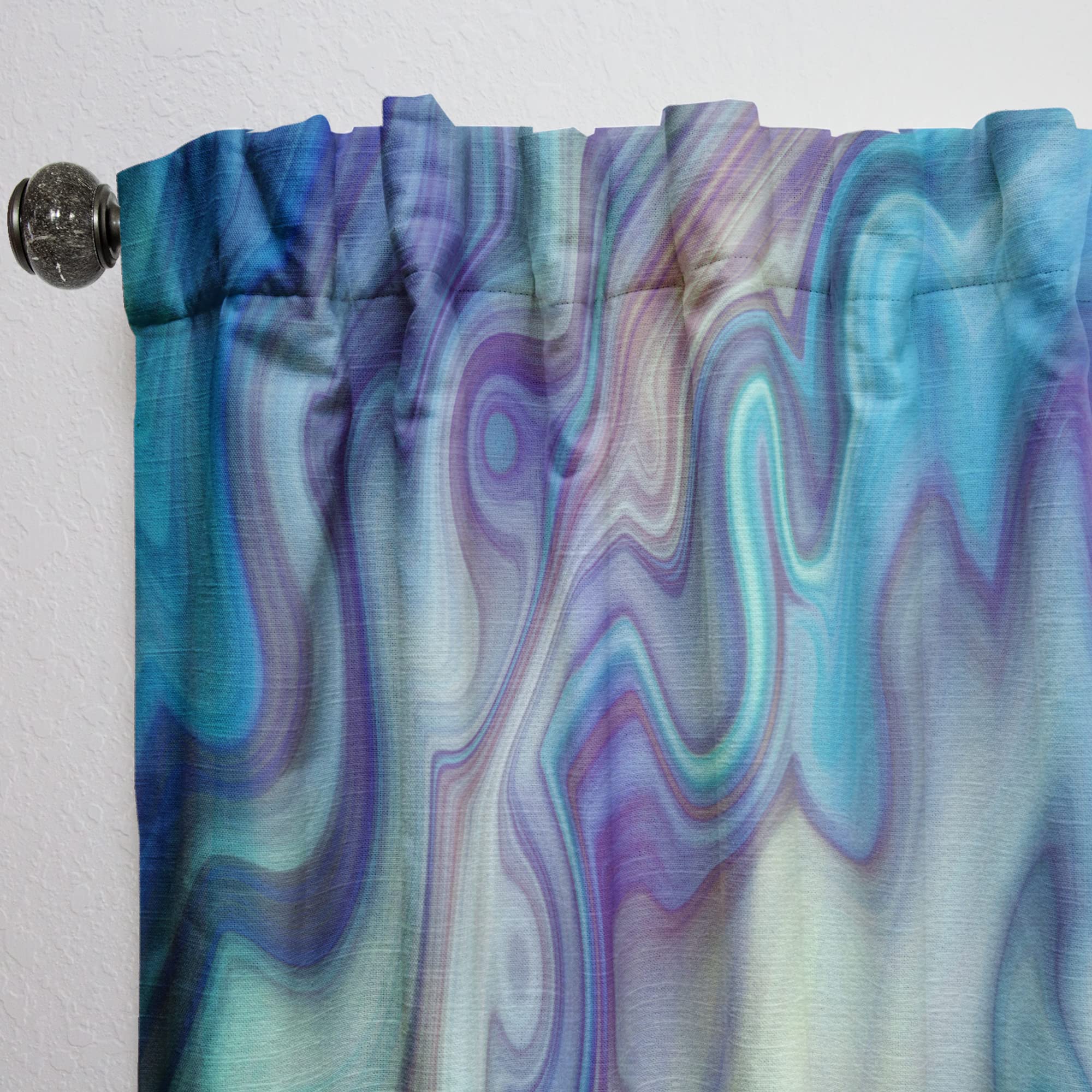 DesignQ Thermal Insulated Marbled Turquoise & Purple Curtains - Single Panel 52x120 - Elegant Drapes for Bedroom & Living Room - Perfect for Home Decor & Light Control