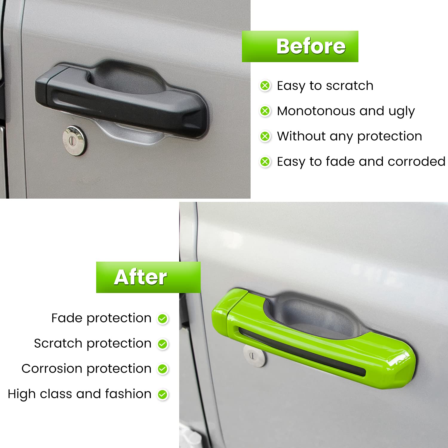 Jeep Wrangler Door Handle Covers 2018-2024 - 5PCS Green for JL/JLU/Gladiator - Off-Road Protection