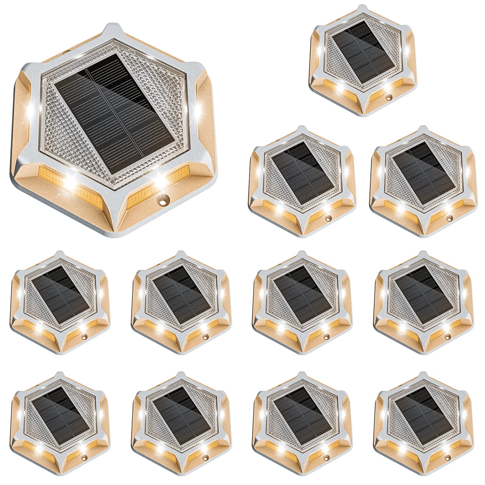 VOLISUN 12 Pack Solar Driveway Lights - Waterproof Outdoor LED Marker Lights for Driveway, Sidewalk, Pathway, Yard - 2 Colors (White/Warm White) - IP67 Wireless Solar Deck Lights for Enhanced Night Safety & Landscape Lighting