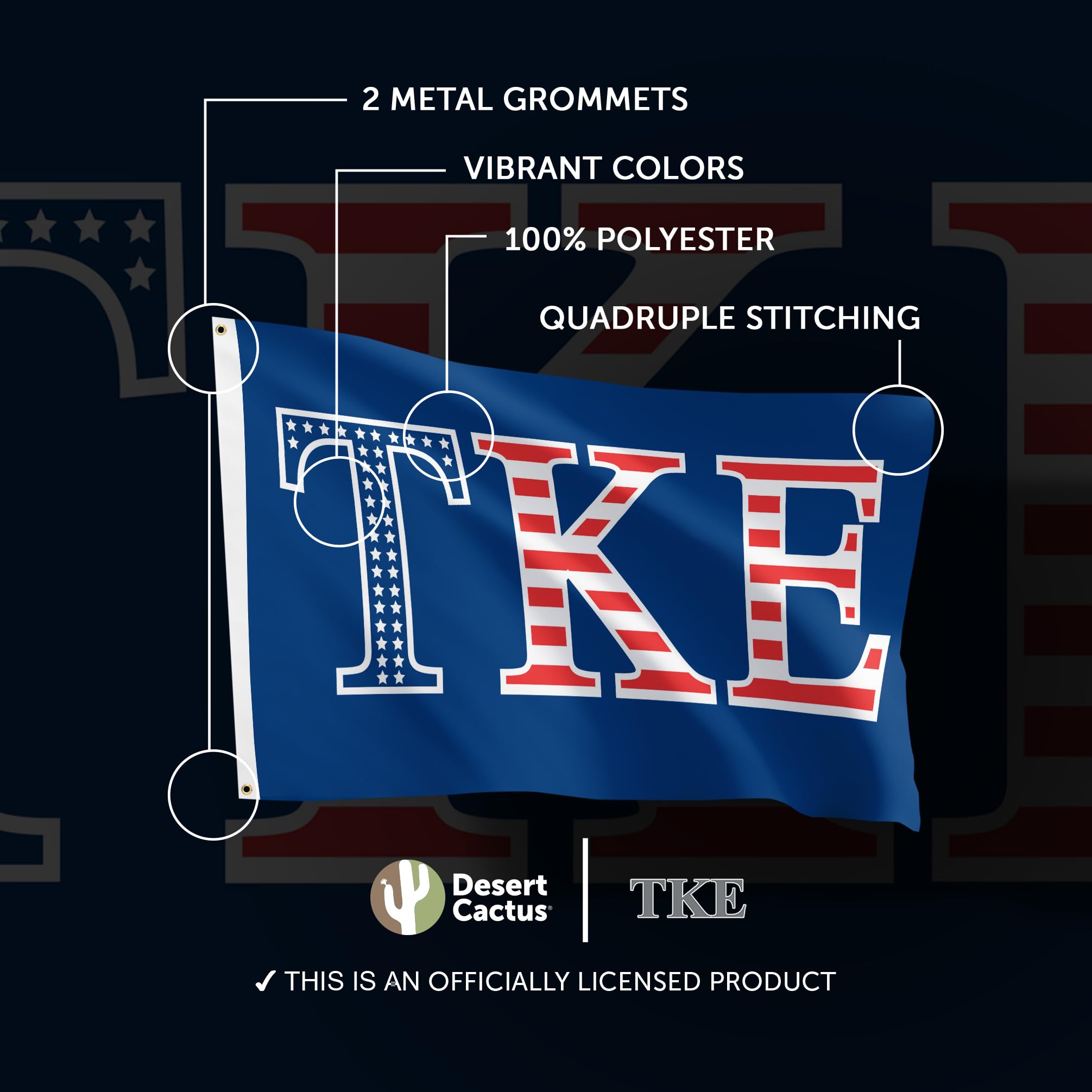 Tau Kappa Epsilon (TKE) Fraternity Flag - 3x5 Feet Desert Cactus Design with USA Pattern | Durable Polyester Banner for College Greek Life, Dorm Decor & Tailgate Parties