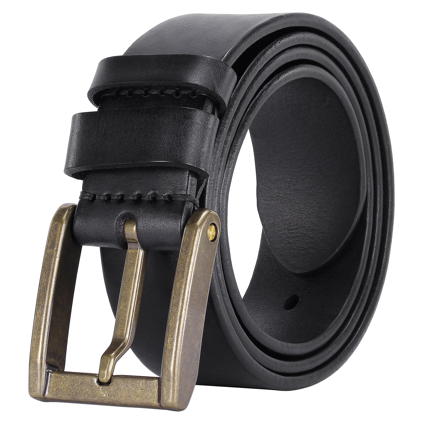 Premium Full Grain Leather Men's Belt - Heavy Duty Work Belt with High Hardness Buckle - Ideal for Construction, Outdoor & Casual Wear - Packed in Elegant Gift Box