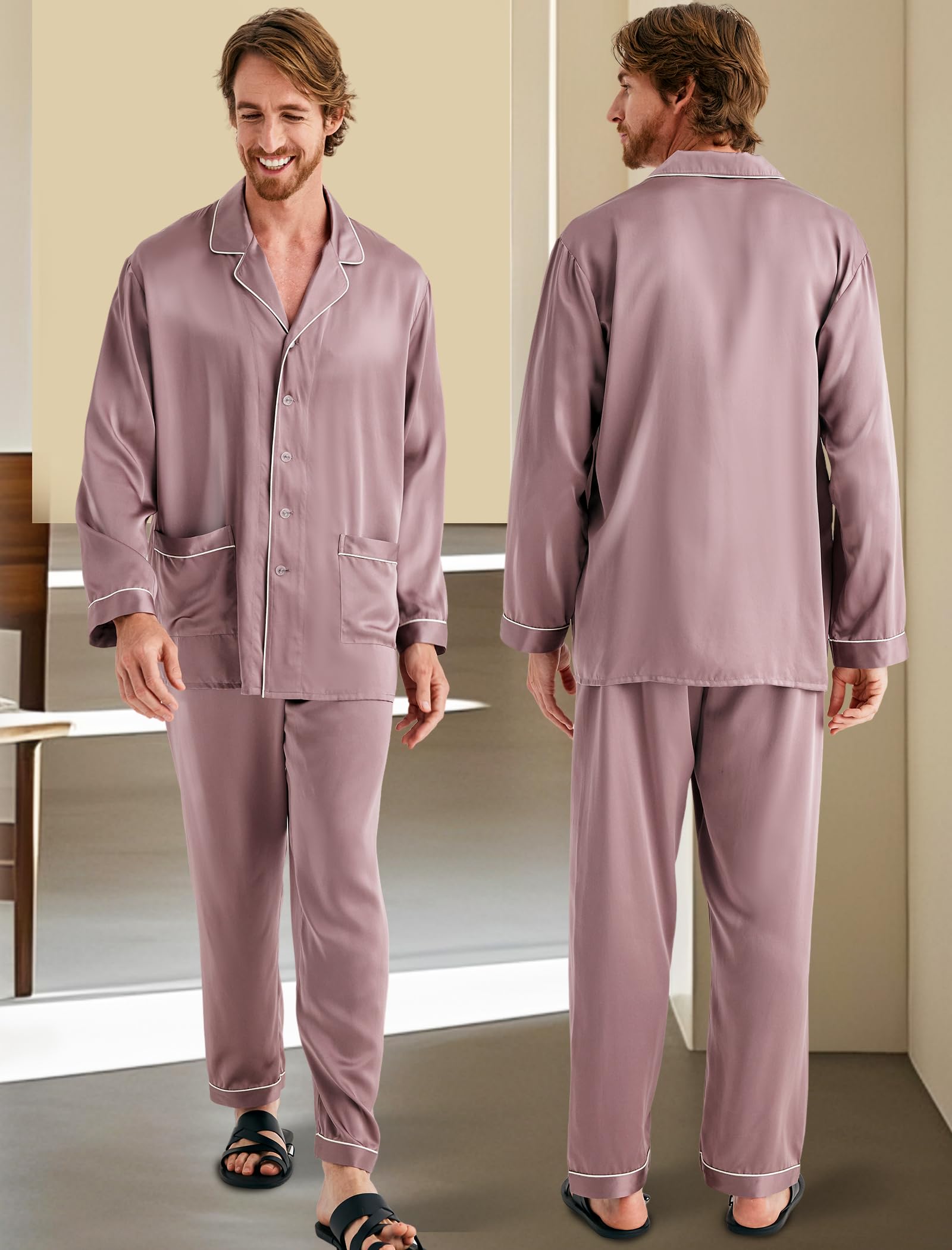 Luxury Silk Pajamas Set for Men - 2PC Long Sleeve Button-Down Sleepwear - COLD POSH Premium Silk PJs - Perfect for Relaxing at Home, Lounging & Gift Giving