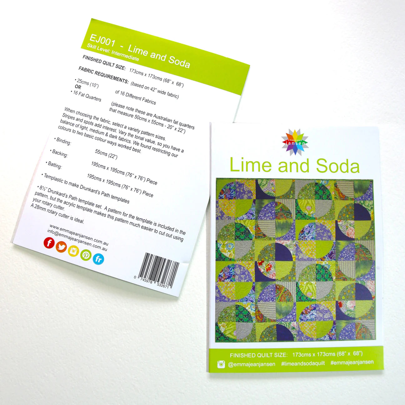 Emma Jean Jansen Lime & Soda Quilt Pattern - Printed PDF Download for DIY Quilting Projects | Perfect for Home Decor, Baby Blankets & Gift Making