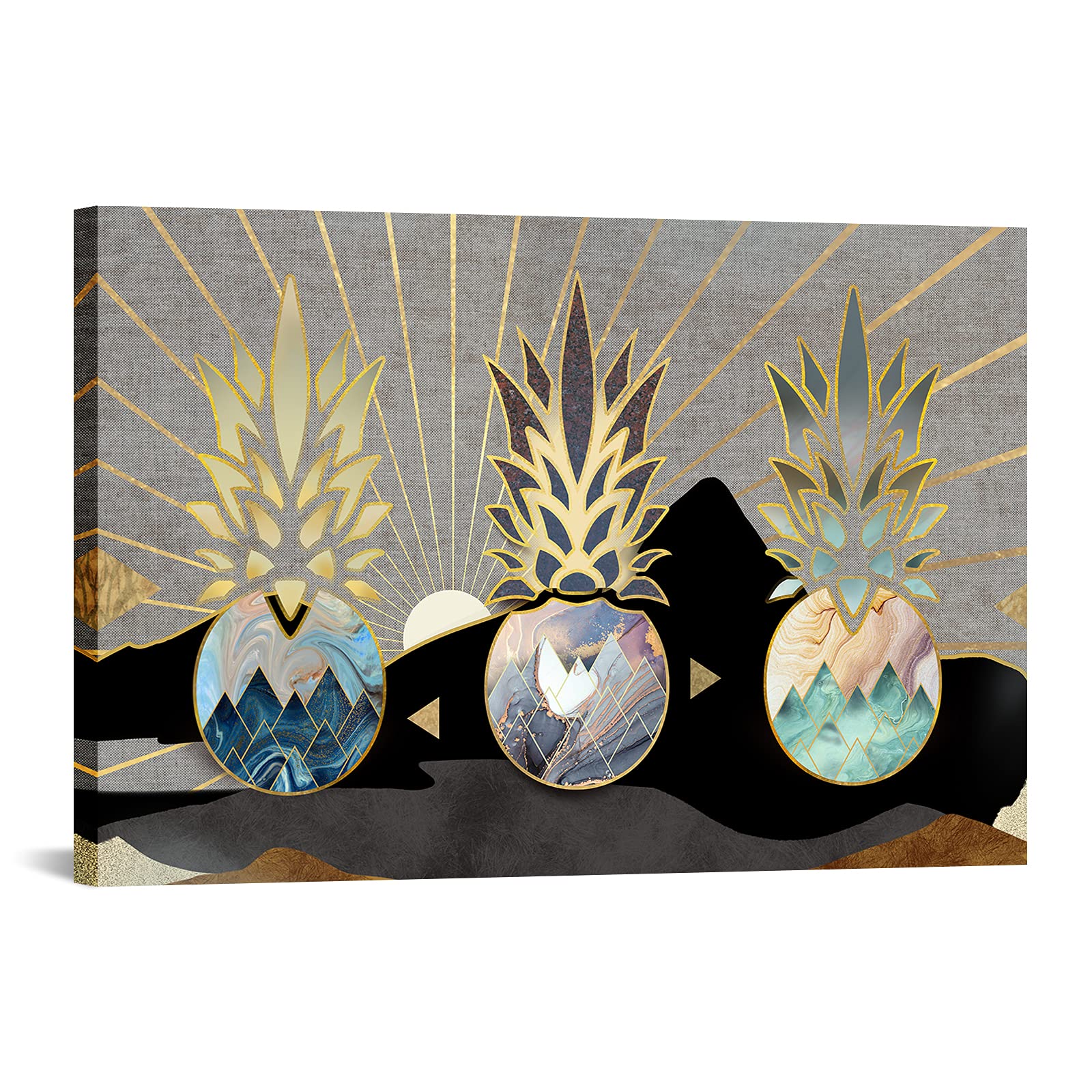 Modern Nordic Pineapple Wall Art - Geometric Canvas Print 24x36 Inch for Living Room & Bedroom Decor