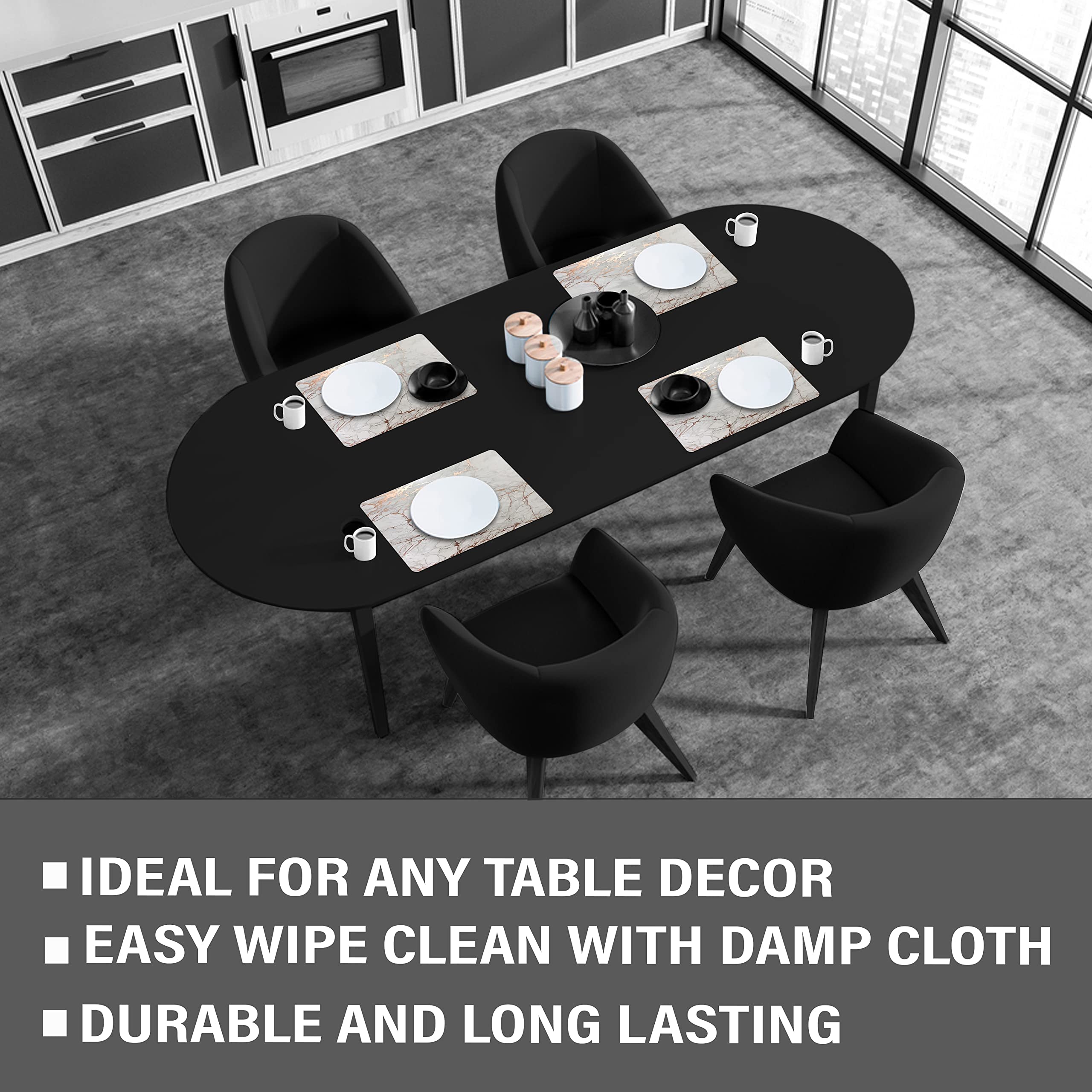 Elegant Rose Gold Marble Rectangle Cork Placemats Set of 8 - Heat Resistant, Non-Slip & Easy Clean Dining Table Mats (12