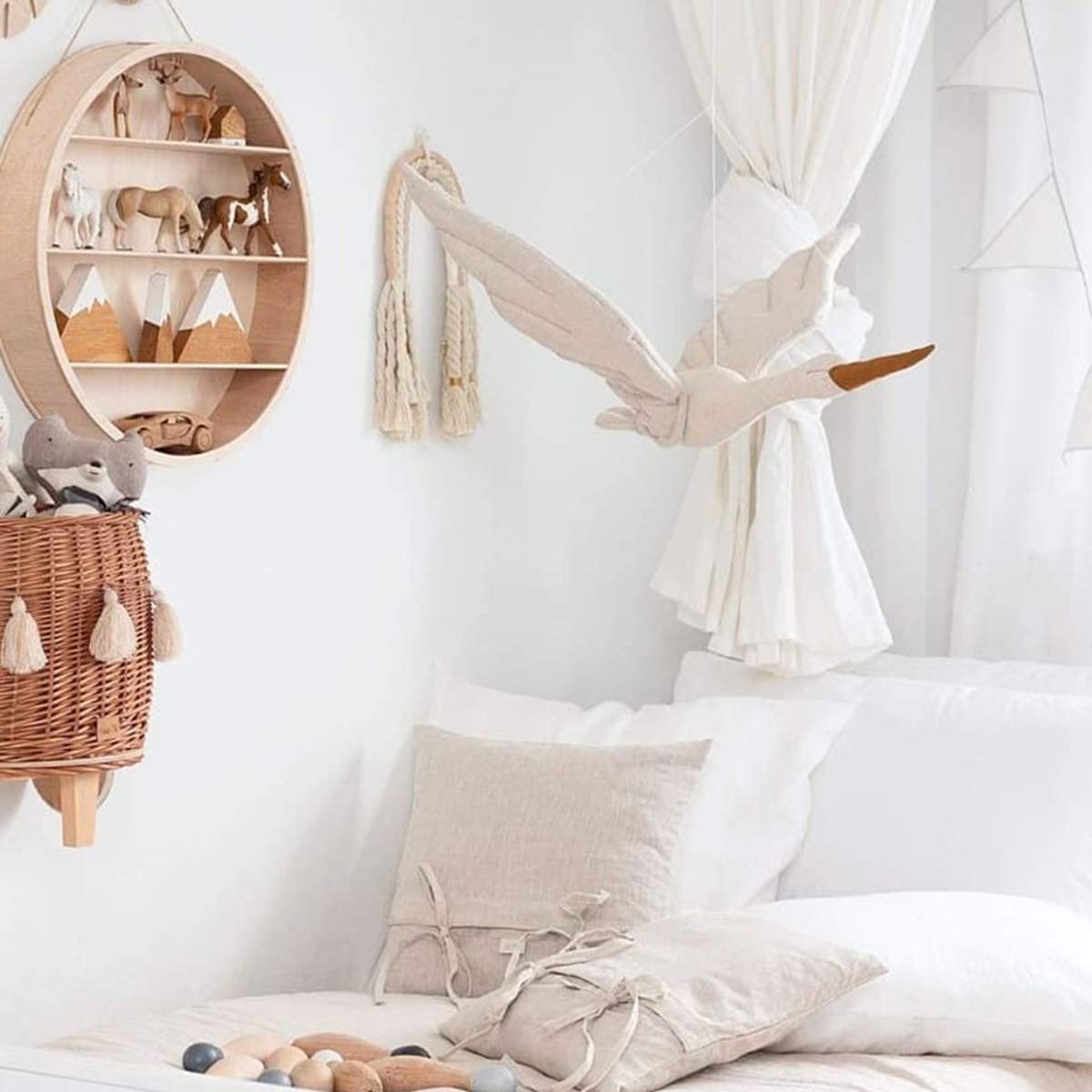 OhhGo Swan Stuffed Animal Wall & Ceiling Hanging Decor - Soft Plush Nursery Mobile for Baby Crib, Kids Room & Bedroom - Perfect for Newborn Gifts, Gender Reveal & Nursery Themed Decorations