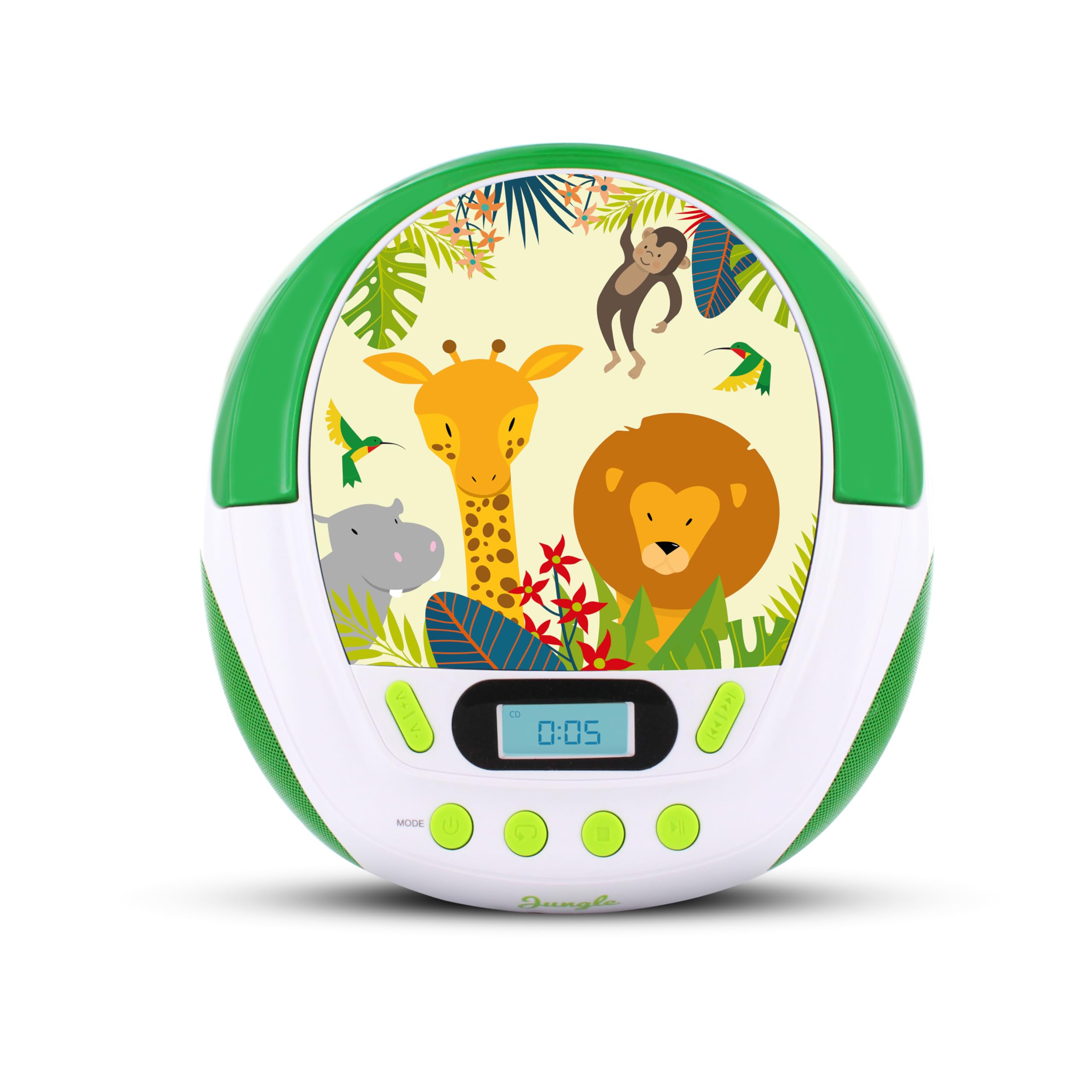 MOOOV Jungle Kids CD Player with USB & AUX-in Port - Green & White (Model 477144) - Perfect for Bedroom, Playroom & Travel Entertainment
