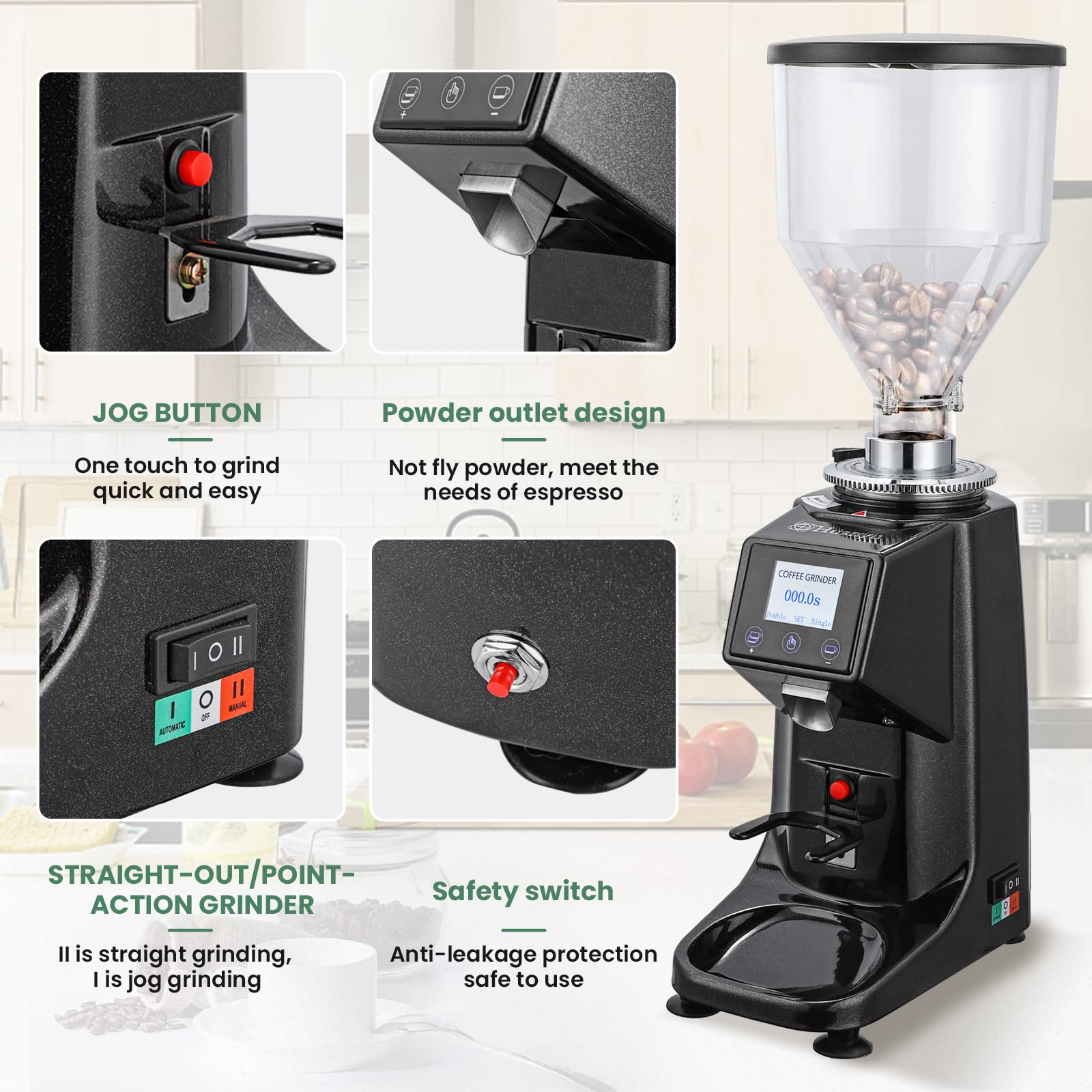 Professional Electric Coffee Grinder - 250W Automatic Burr Grinder with 19 Adjustable Settings for Fine to Coarse Grind, Stainless Steel Blade, 1000g Capacity - Perfect for Home, Cafe & Commercial Use