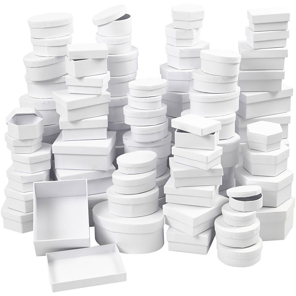 168-Piece Creative White Cardboard Box Assortment - Bulk Pack of Assorted Shapes & Sizes for Gift Wrapping, Storage & DIY Crafts