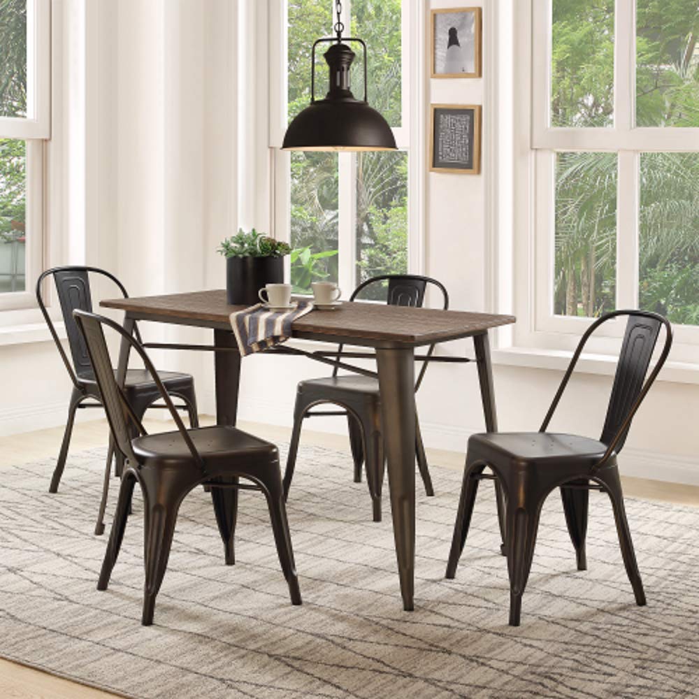 BEW 4-Piece Wood and Metal Dining Table Set with Chairs - Solid Wood Kitchen Table for Small Spaces - Perfect for Breakfast Nook, Apartment Dining, or Cozy Kitchen