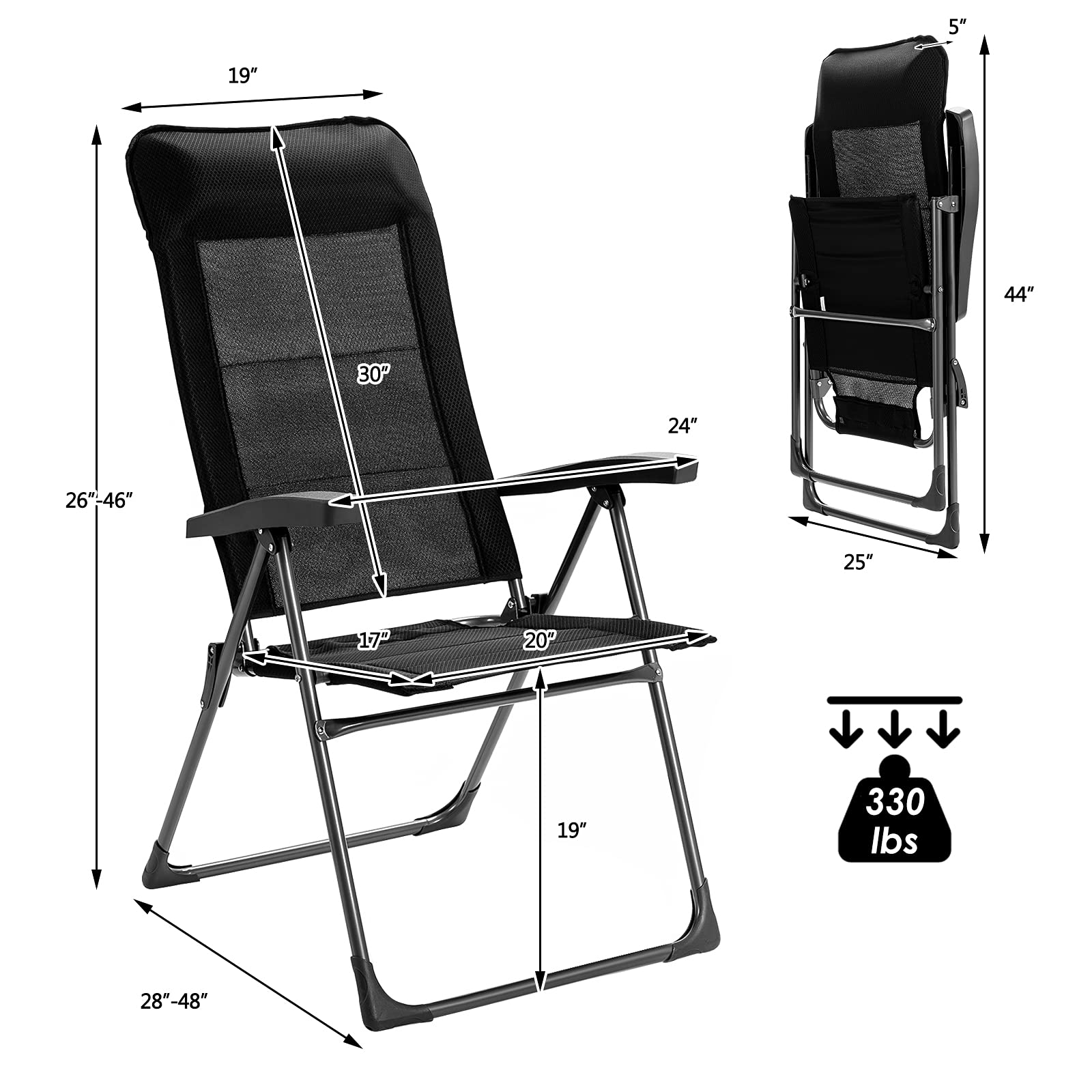 Goplus Folding Patio Sling Chairs Set of 4 - Portable Outdoor Dining Chairs with Adjustable Headrest & 7-Level Reclining Backrest - Perfect for Camping, Backyard, Garden, and Poolside Relaxation