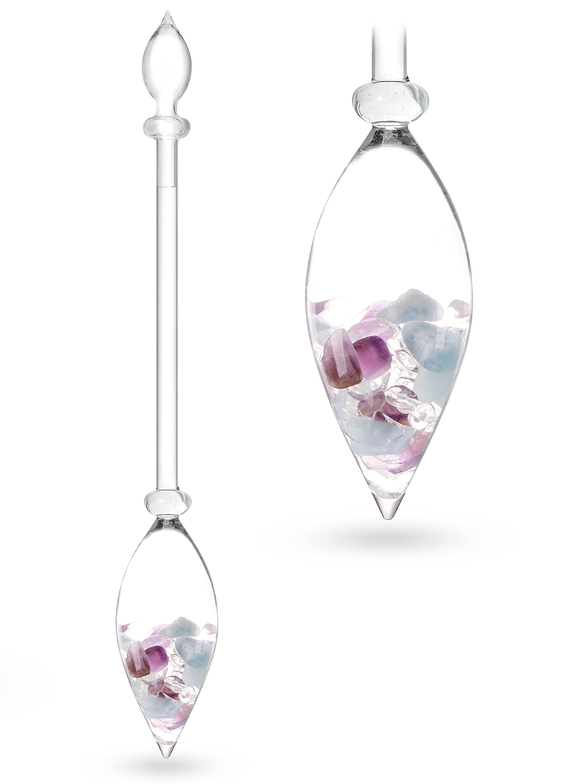 VitaJuwel Gemstone Water Bottle with Amethyst, Aquamarine & Clear Quartz Crystals - Flower of Life Ornament for Energy Infusion - Perfect for Yoga, Meditation & Holistic Wellness