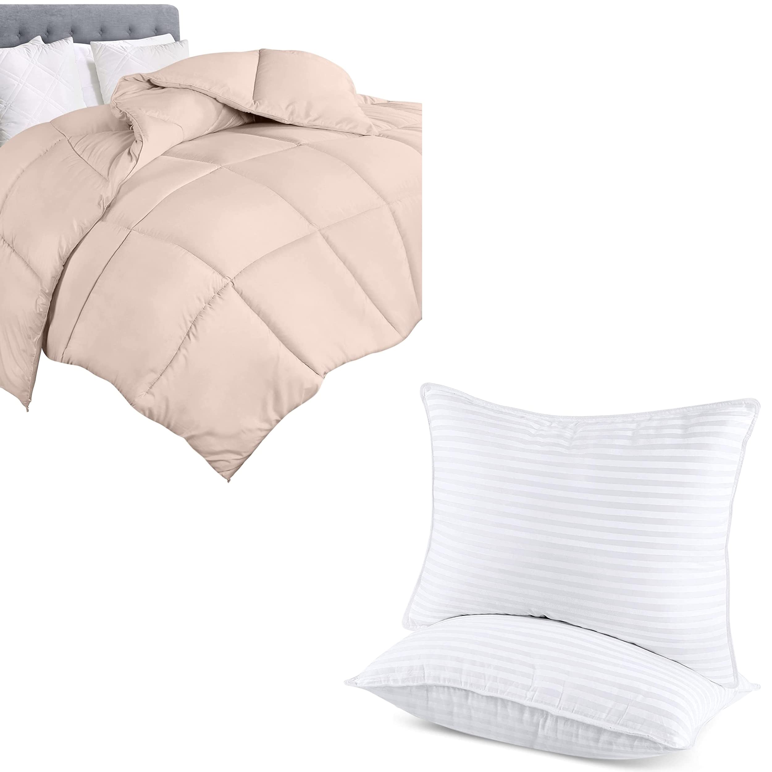 Utopia Bedding King Size Beige Comforter Duvet Insert with 2 White Pillows - Soft Bedding Set for Cozy Sleep & Guest Room Decor