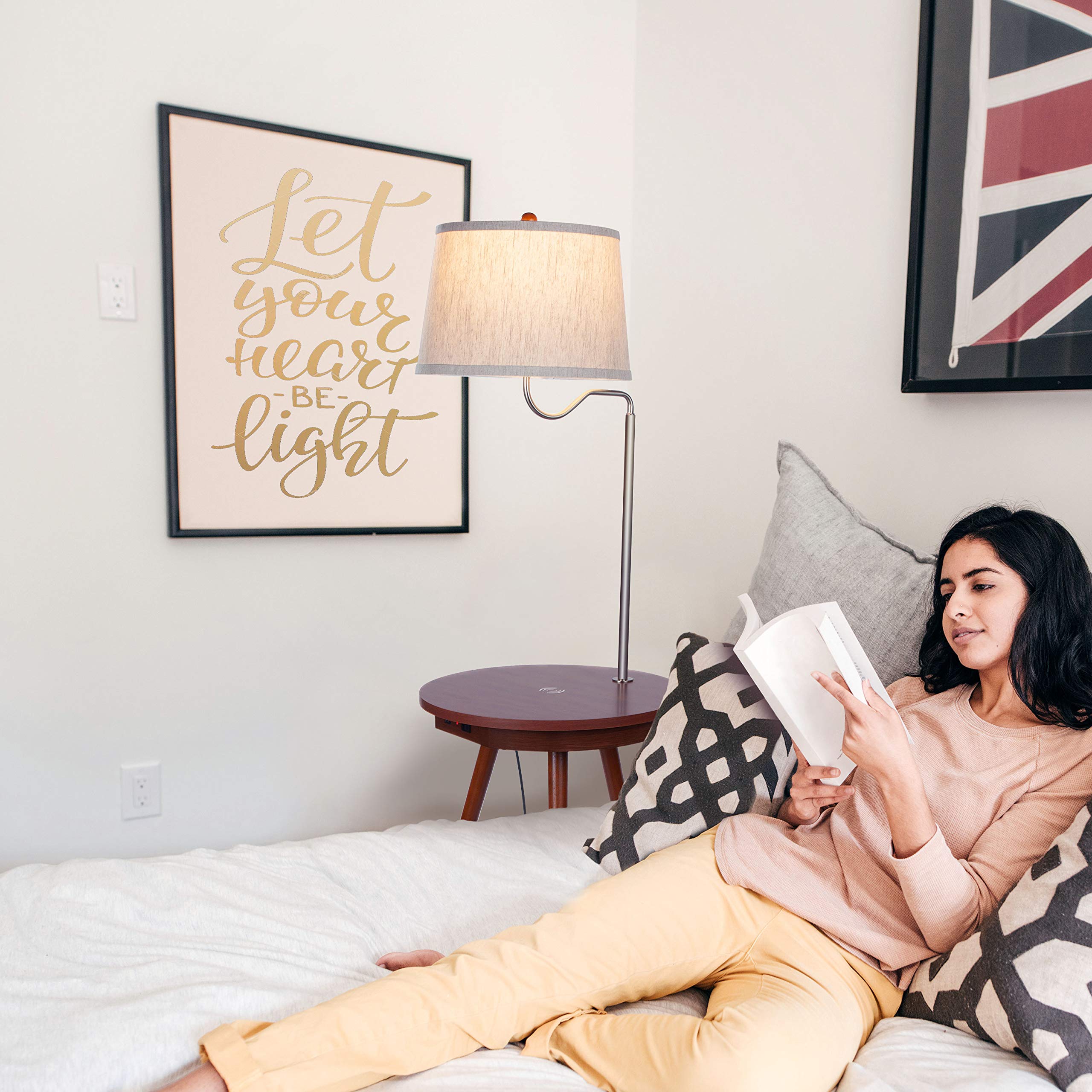 Brightech Owen LED Table Lamp & End Table Combo with USB Port - Modern Bedside Reading Light for Bedroom, Living Room & Office - Havana Brown | Perfect for Nighttime Reading & Home Office Workspace