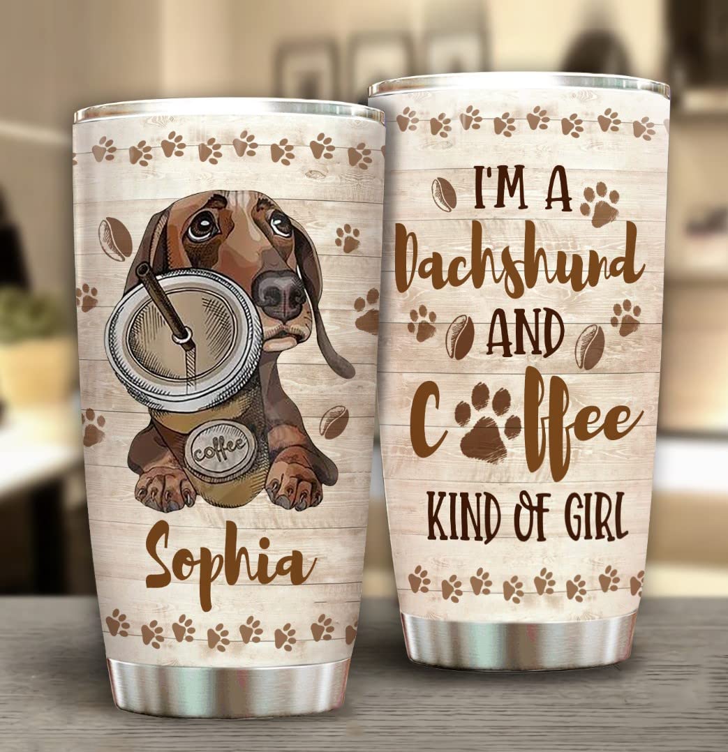 Personalized Dachshund Tumbler 20oz - Insulated Coffee Cup for Dog Lovers - Customized Birthday Gift for Women - Perfect for Office, Travel & Outdoor Adventures
