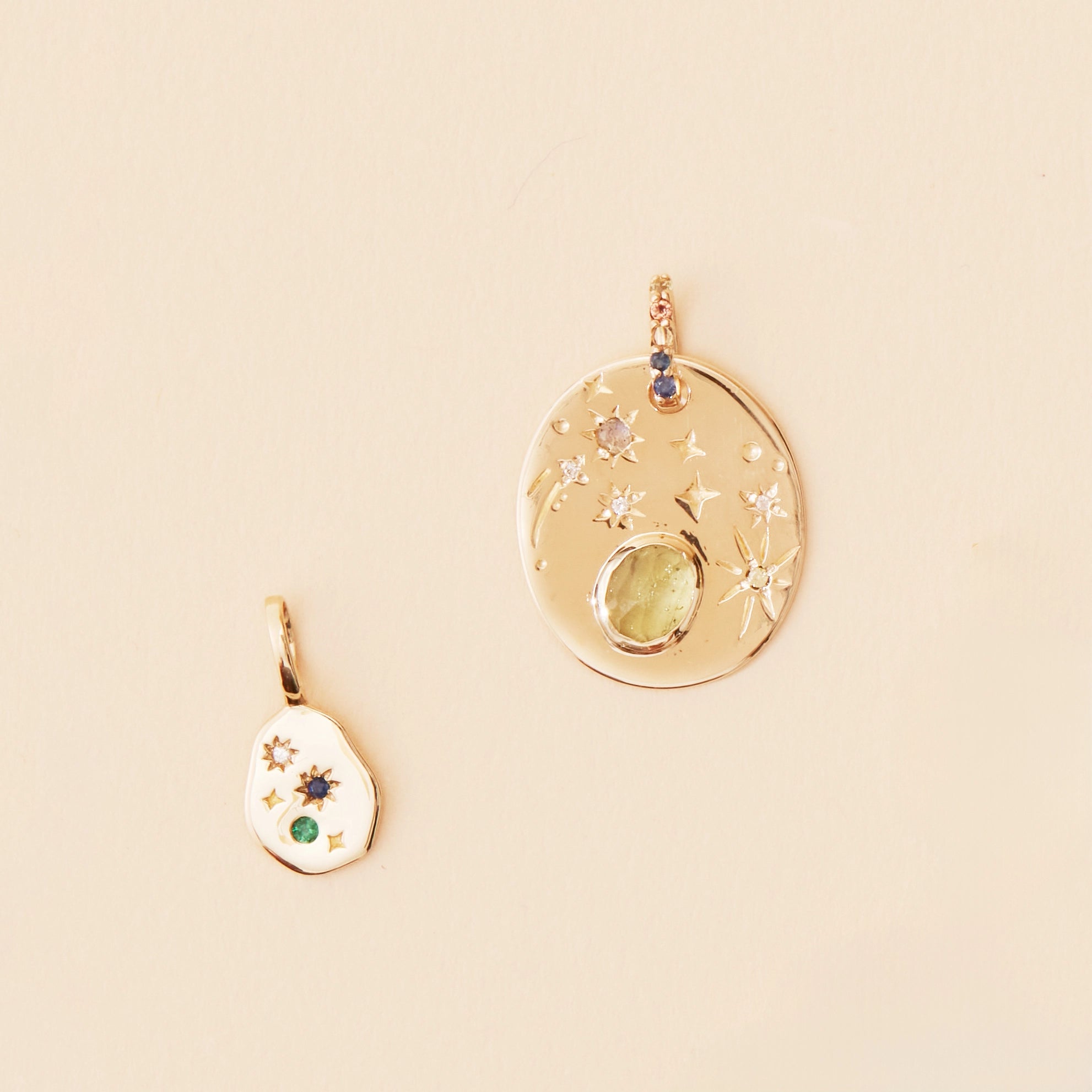 10K Yellow Gold Small Earth Element Charm with Gemstones - Perfect for Necklaces, Bracelets & Jewelry Making