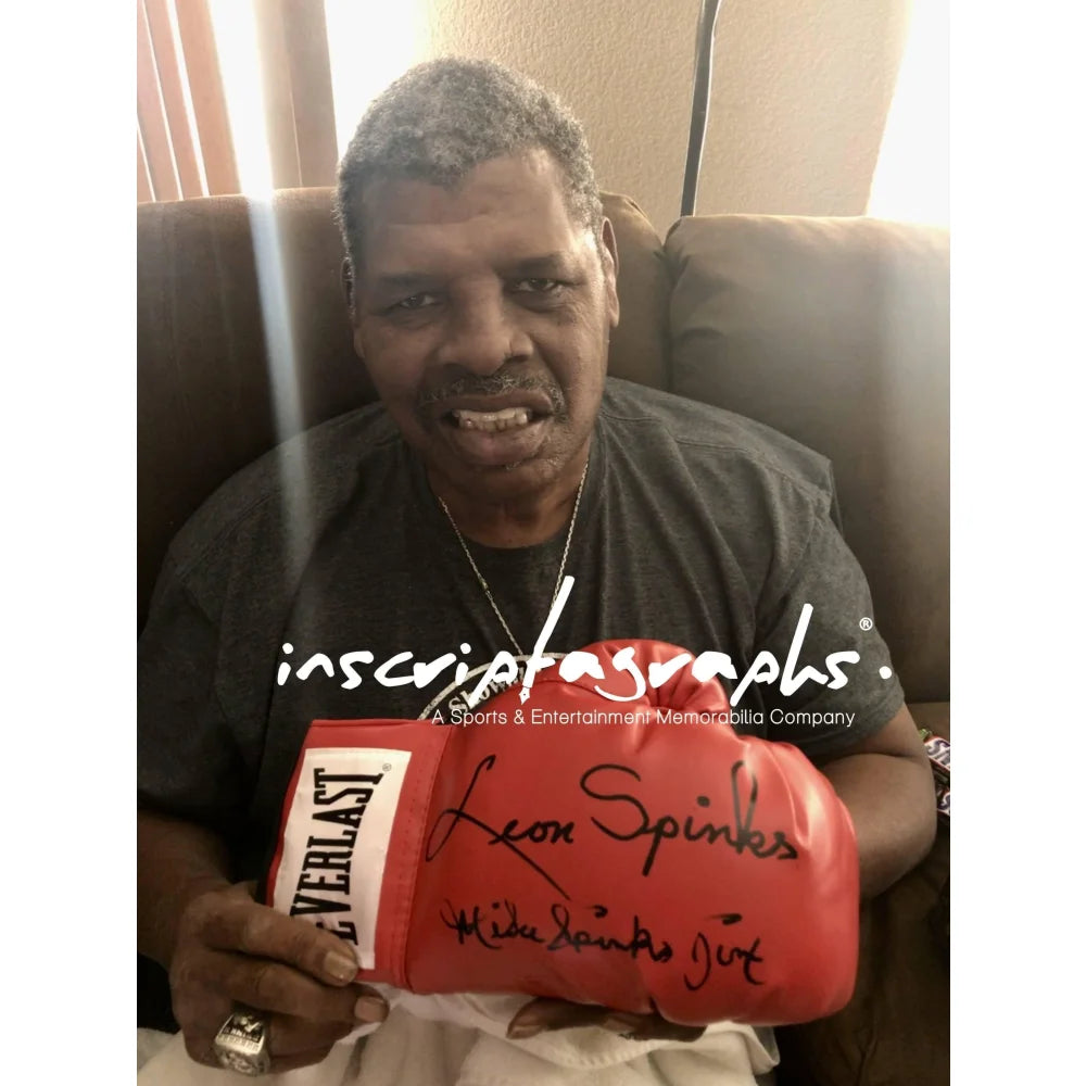 Leon vs. Michael Spinks Dual Signed Boxing Glove with COA - Authentic Muhammad Ali & Mike Tyson Memorabilia - Perfect for Boxing Fans, Collectors, and Sports Memorabilia Displays
