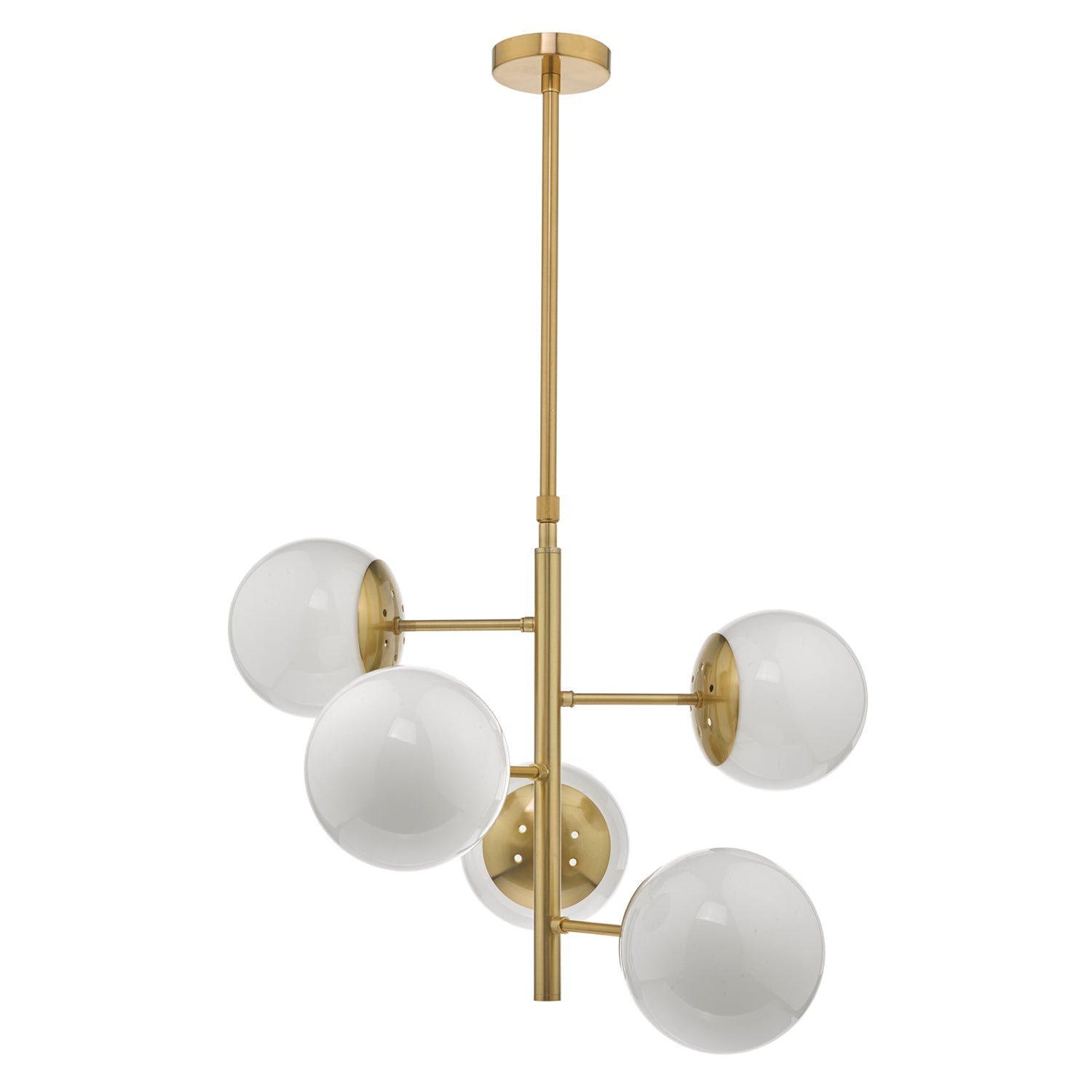 Bombazine 5Lt Natural Brass & Opal Glass Pendant Light Fixture - Vintage Industrial Ceiling Lighting for Dining Room, Kitchen, or Bedroom