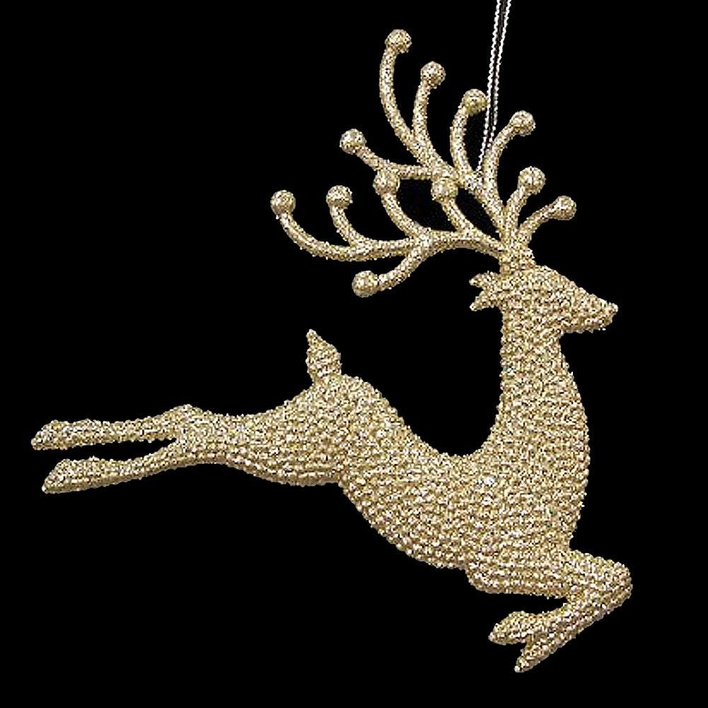 7 Pack Champagne Gold Acrylic Diamond Reindeer Christmas Tree Ornaments - Elegant Holiday Decor for Xmas Tree, Home, Party & Gift Giving