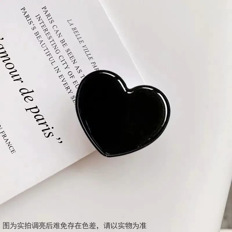 OnTheGrip Cute Solid Macaron Color Heart Shape Collapsible Phone Grip Stand Holder for iPhone Samsung Smartphones & Tablets - Perfect for Watching Videos, Taking Selfies & Hands-Free Calling (Black)